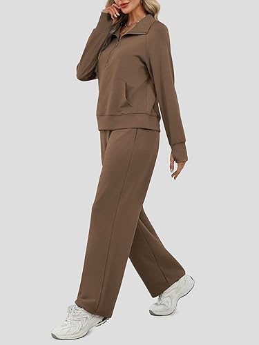 Casly Lamiit Women's 2 Piece Outfits Lounge Set 2025 Oversized Half Zip Sweatshirt Wide Leg Sweatpant Set Sweatsuit Tracksuit