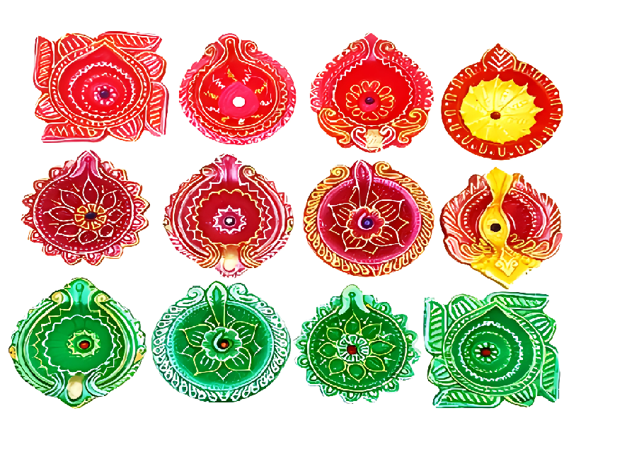 Hand-Painted Decorative Diyas Set