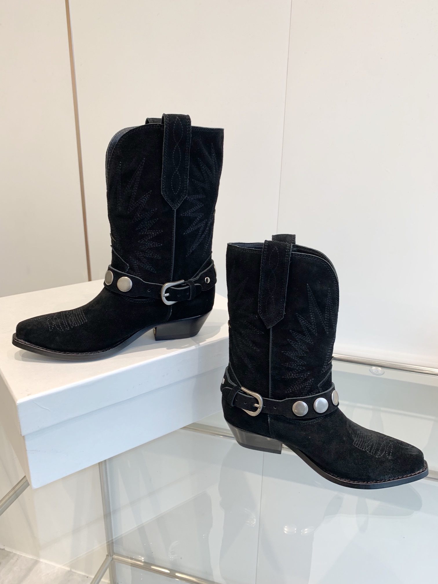 Black Suede Western Cowboy Boots