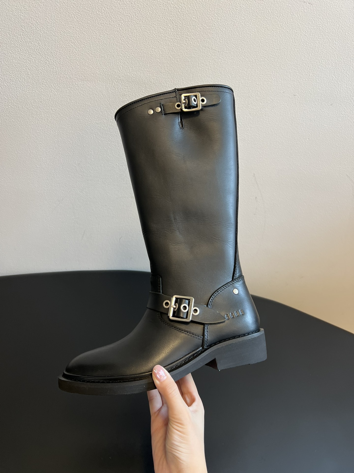 Black Leather Mid-Calf Boot