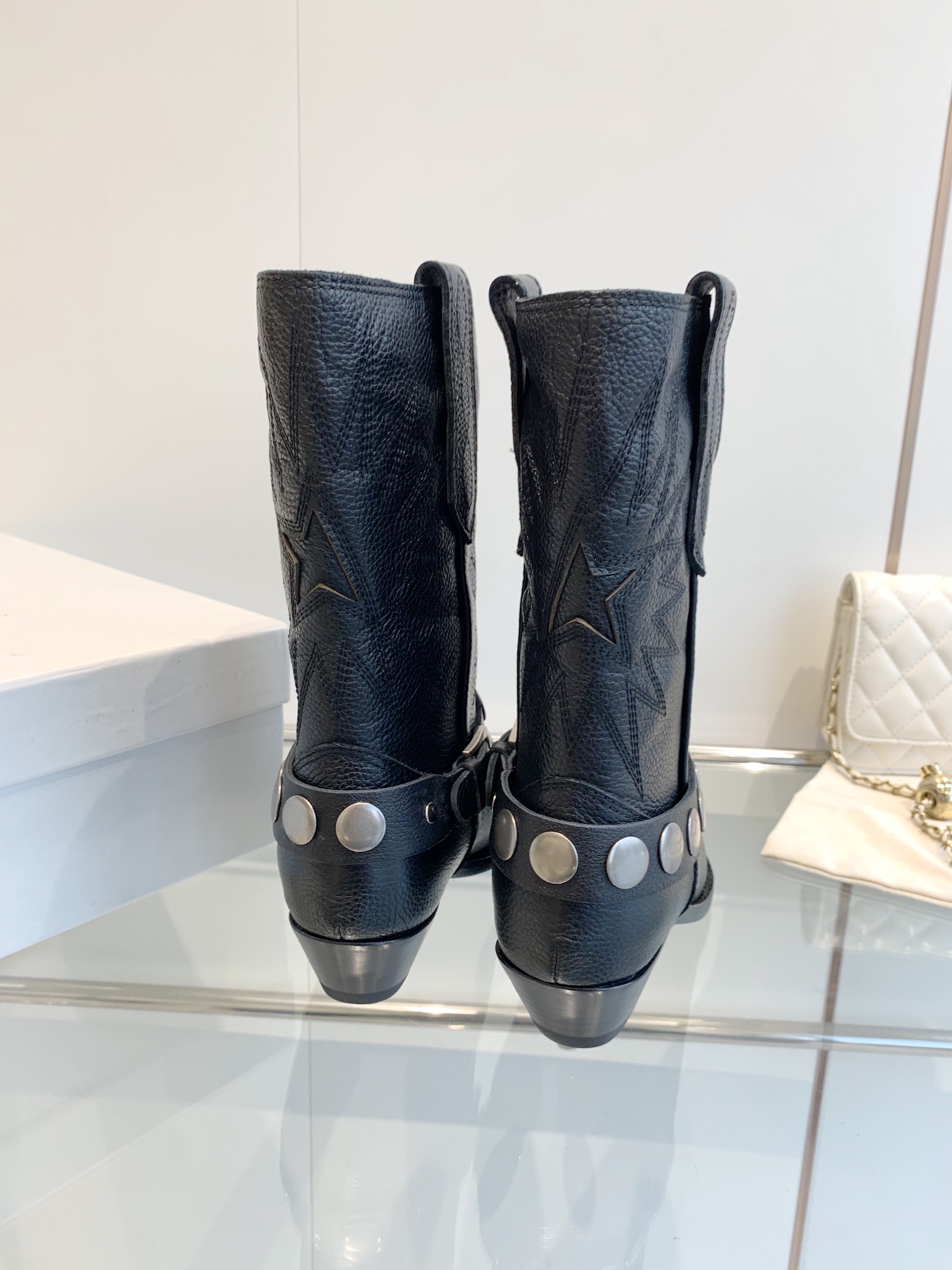 Black Leather Cowboy Boots