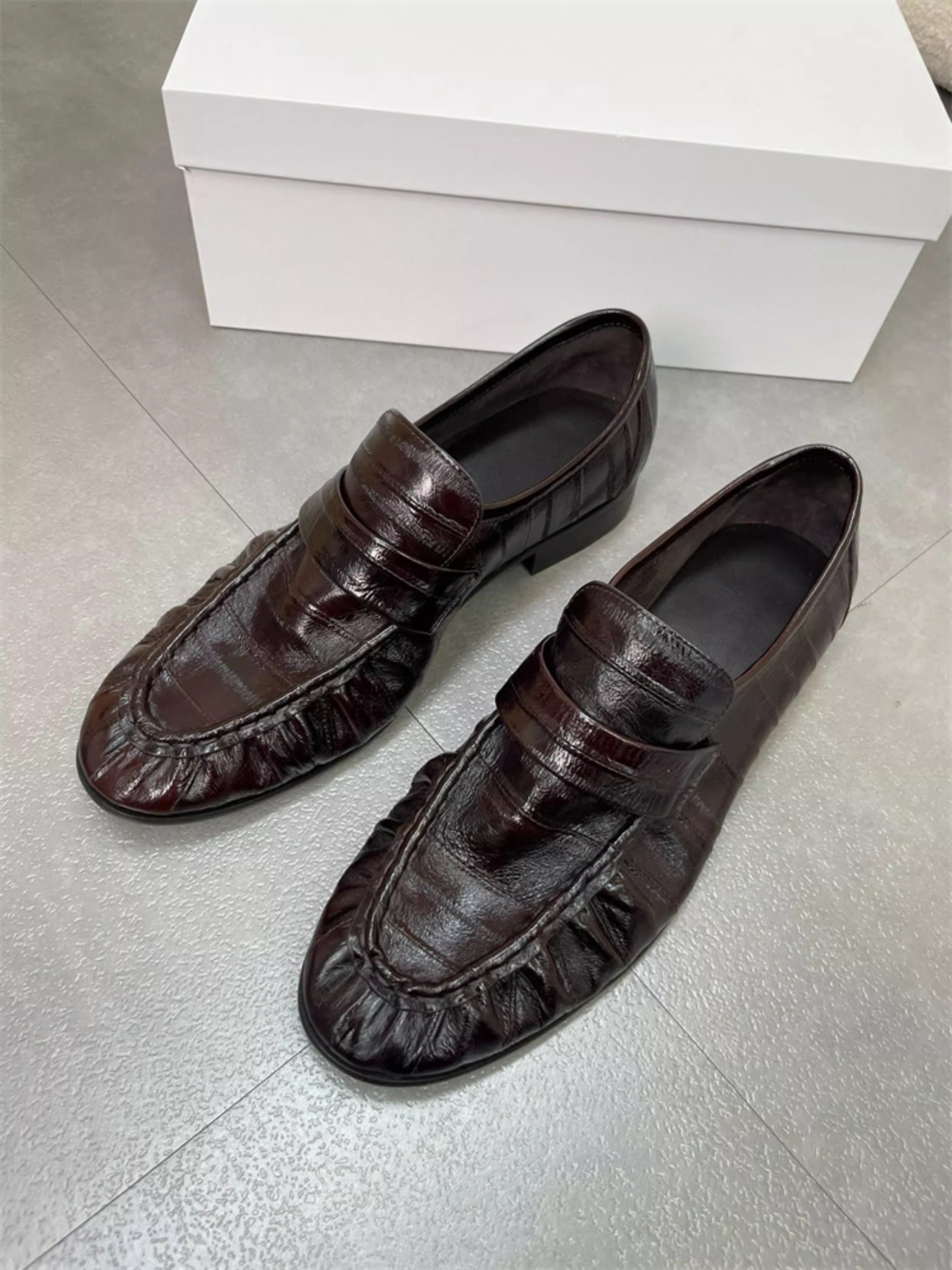 Black leather loafer