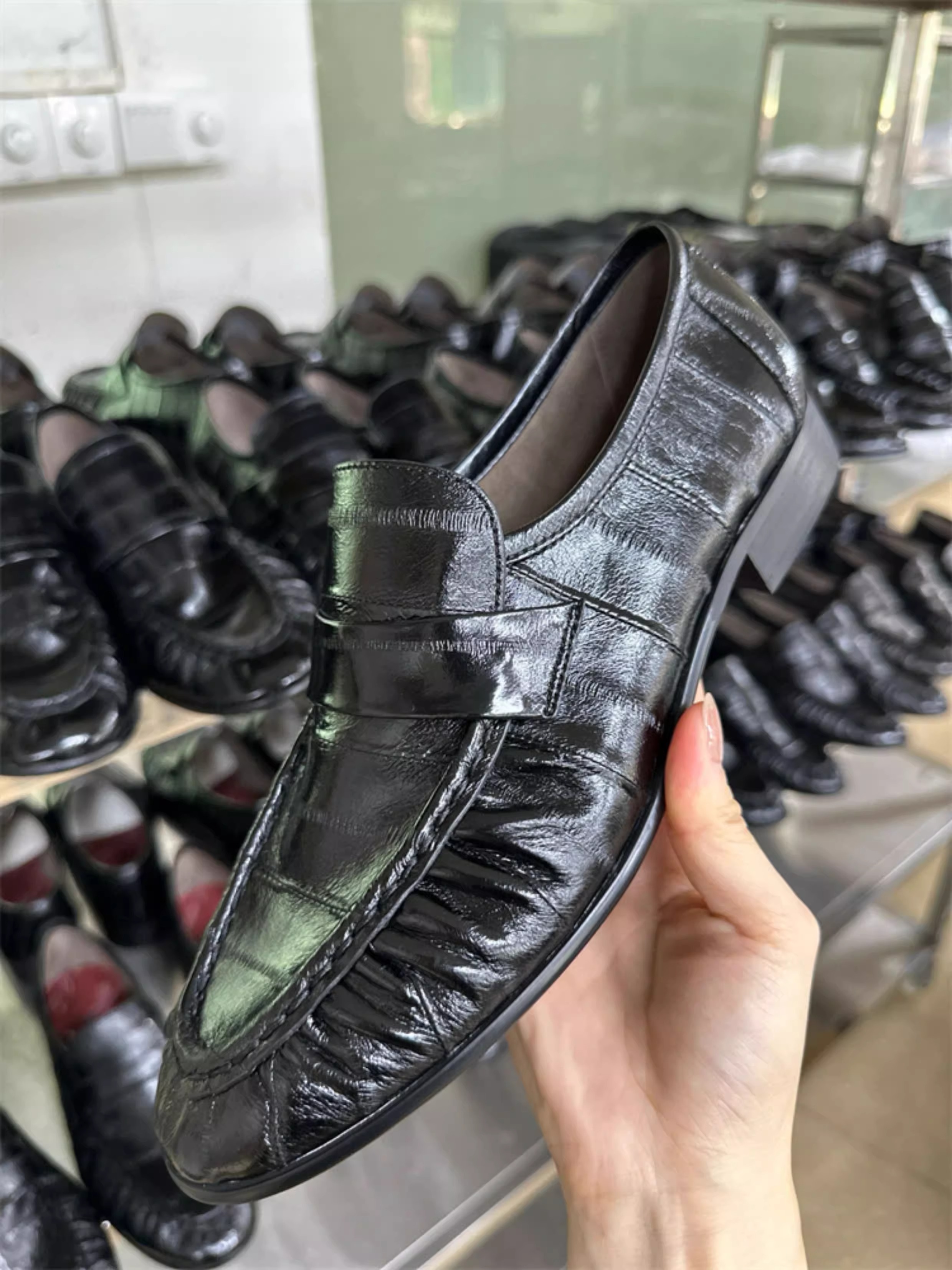 Black leather loafer