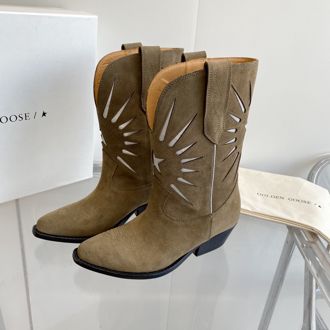 Star Decorated Suede Cowboy Boots