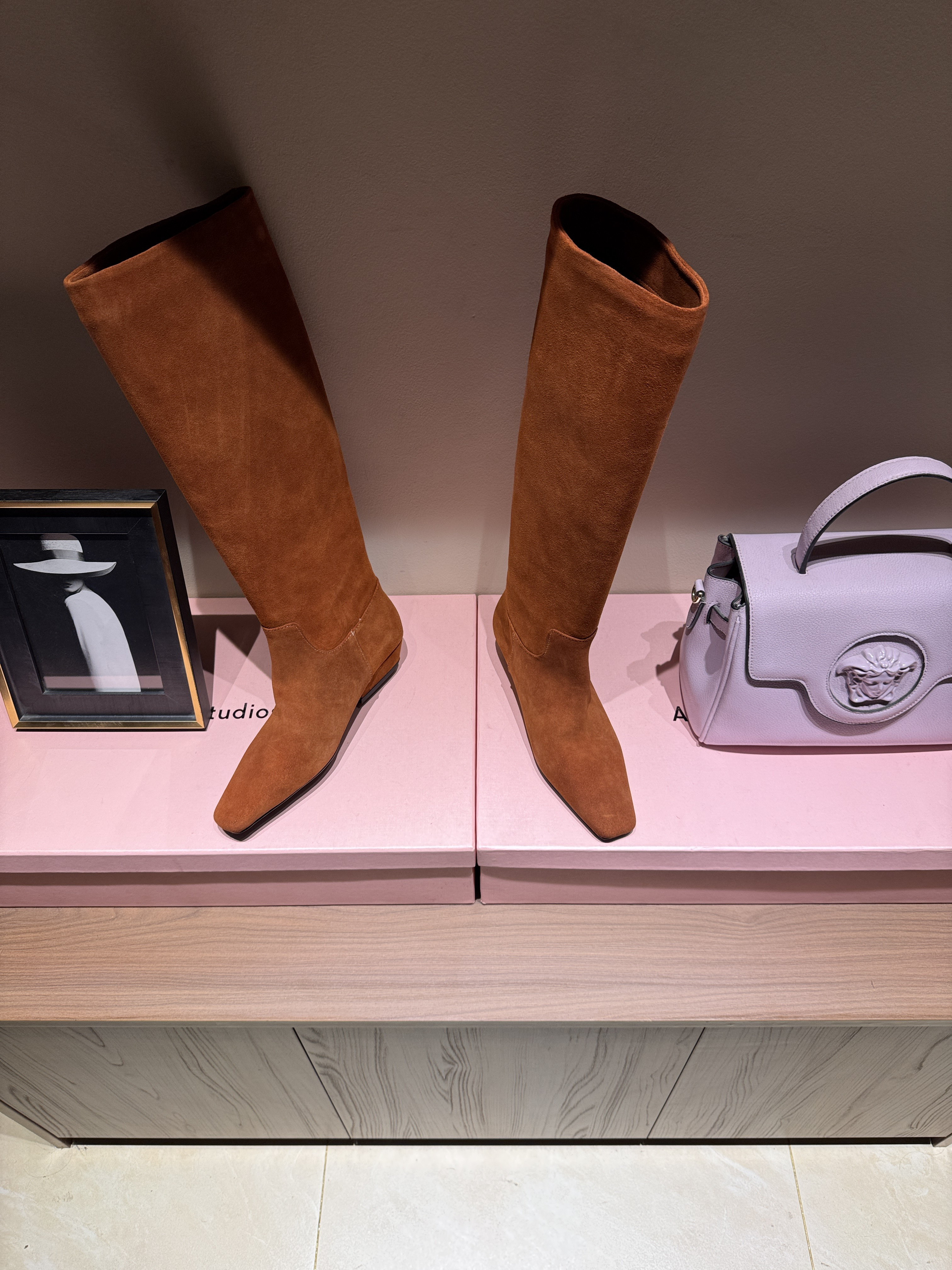 Tan Suede Knee-High Boots