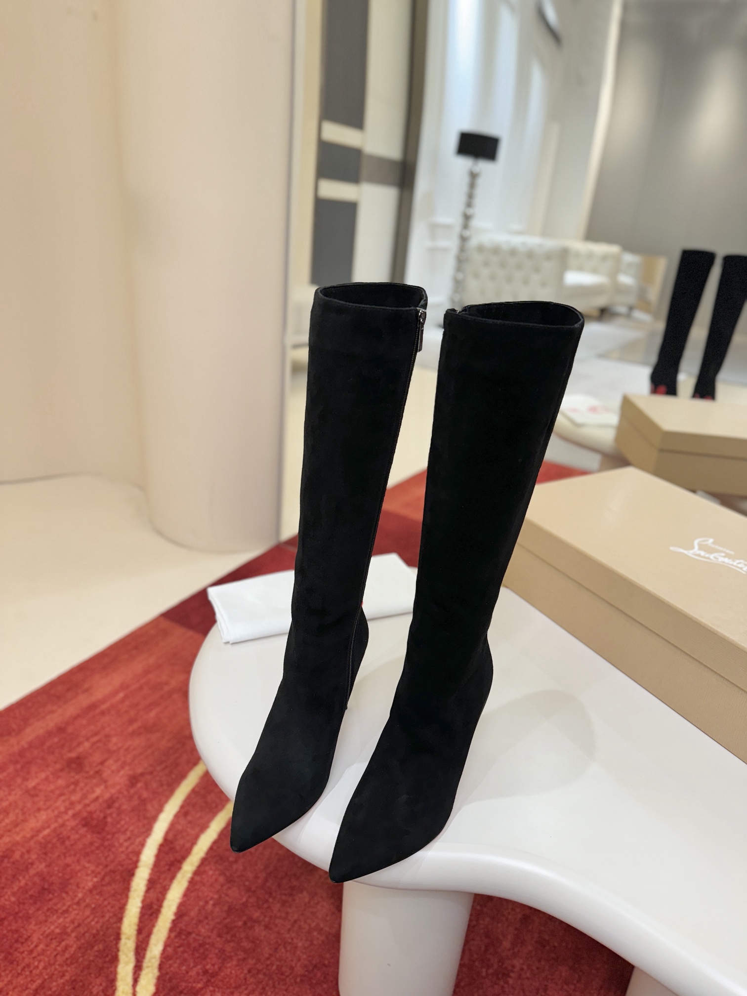 Black Suede Knee-High Boots