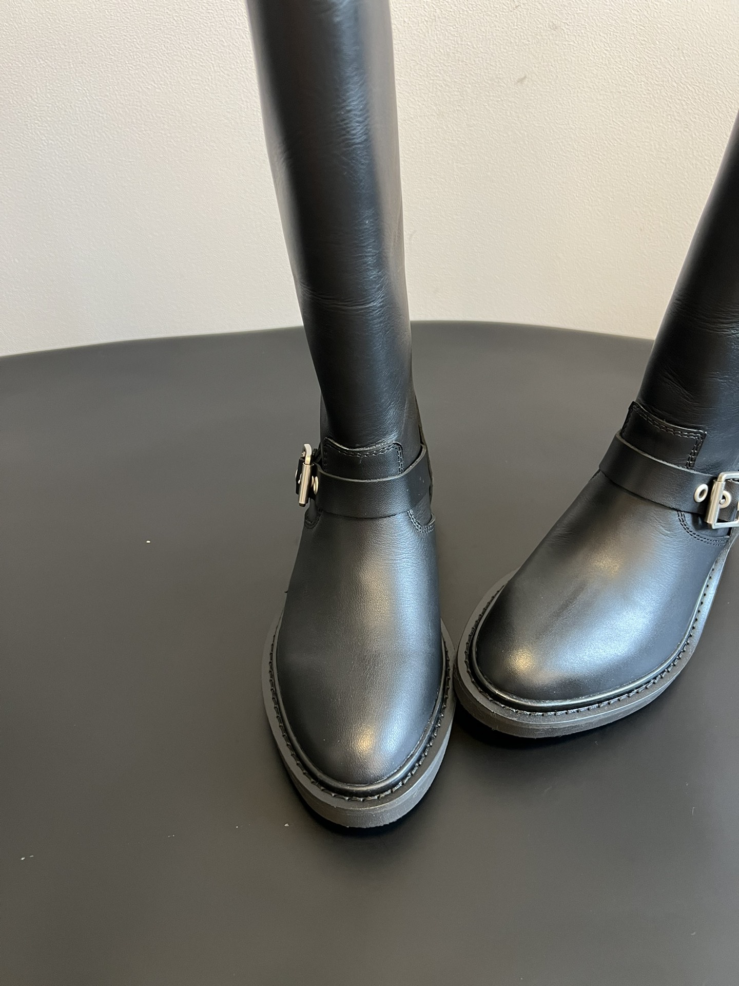 Black Leather Mid-Calf Boot