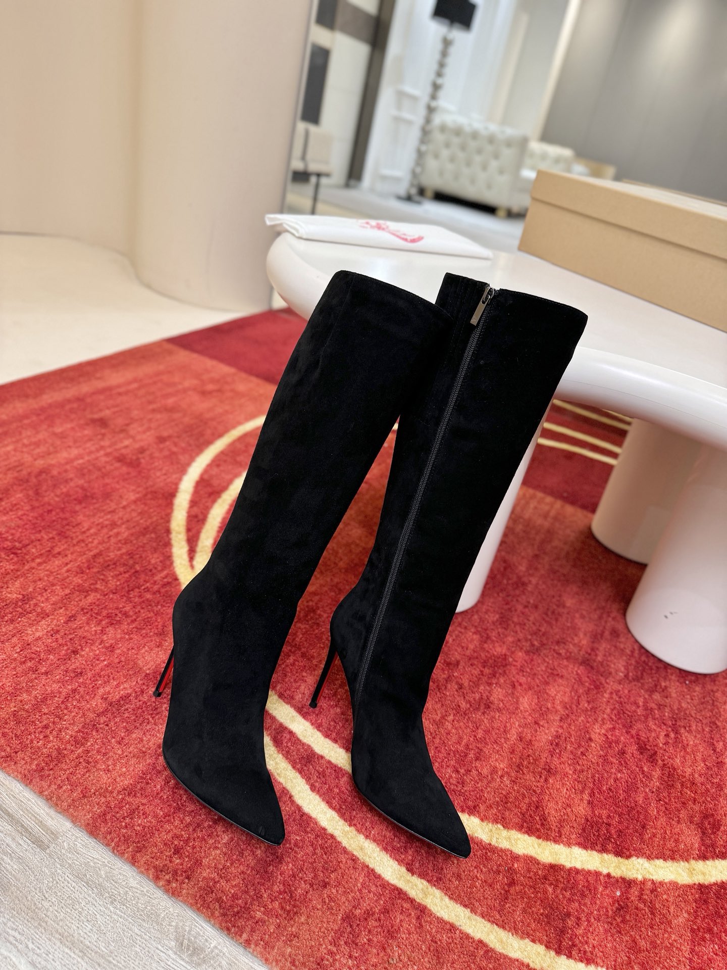 Black Suede Knee-High Boots
