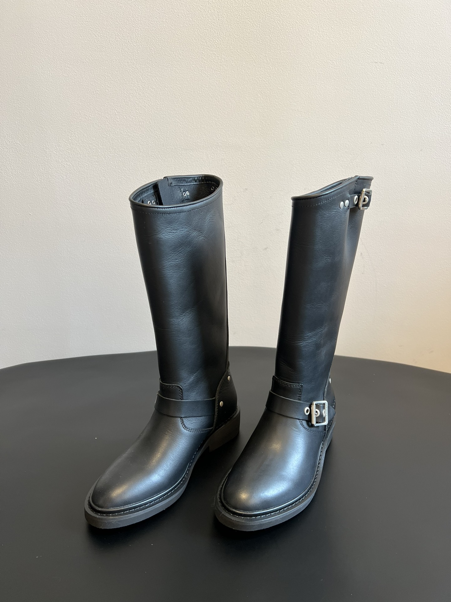 Black Leather Mid-Calf Boot
