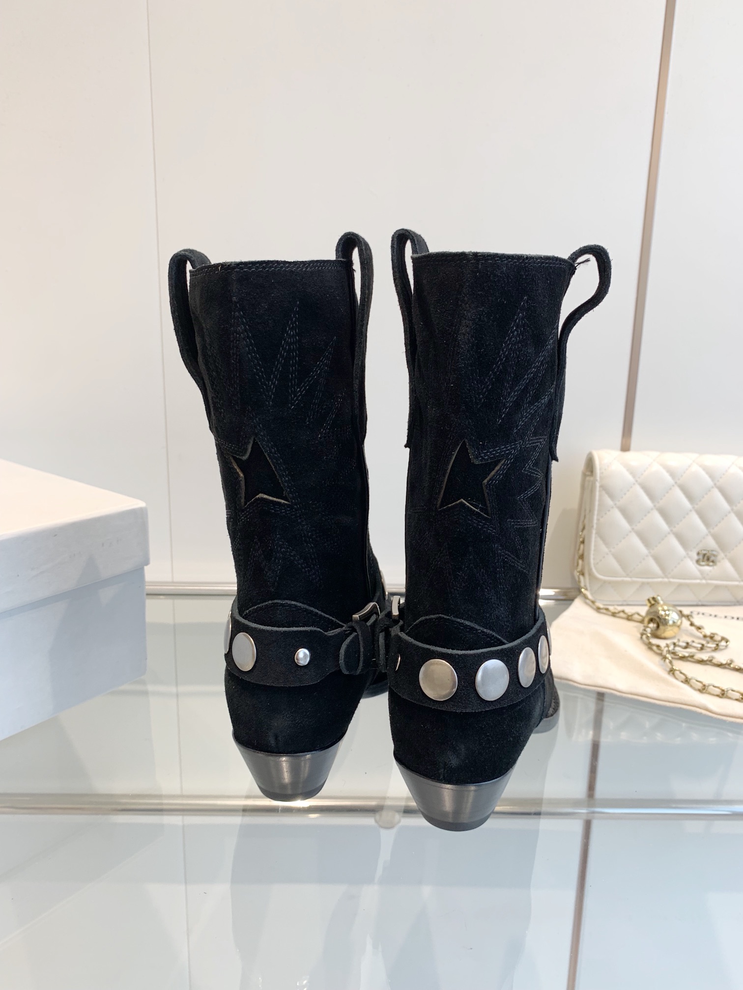 Black Suede Western Cowboy Boots