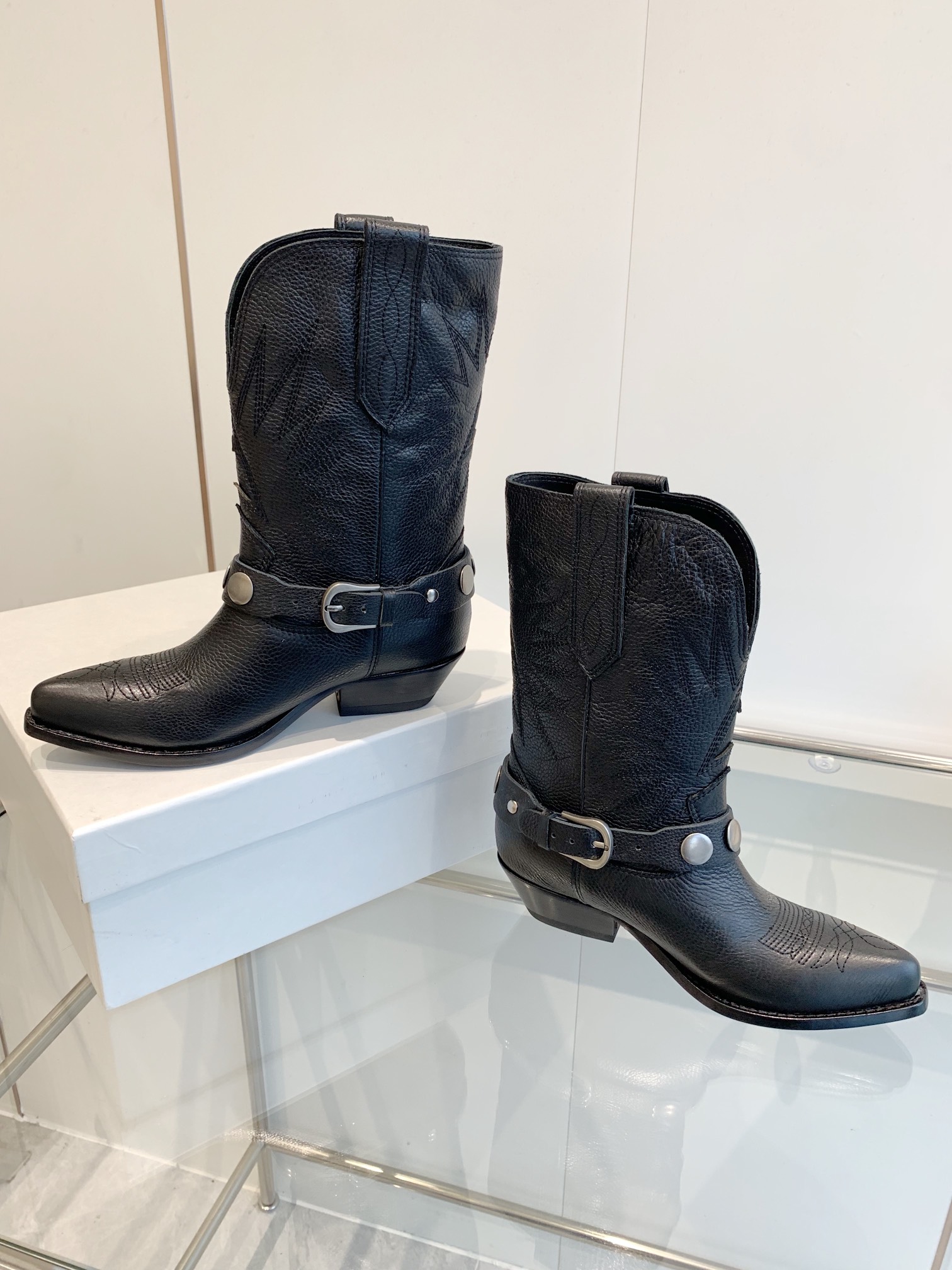 Black Leather Cowboy Boots