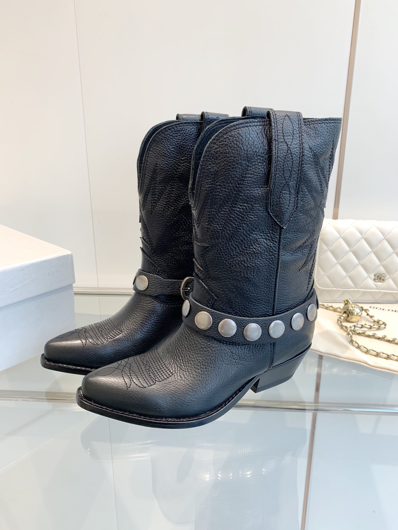 Black Leather Cowboy Boots