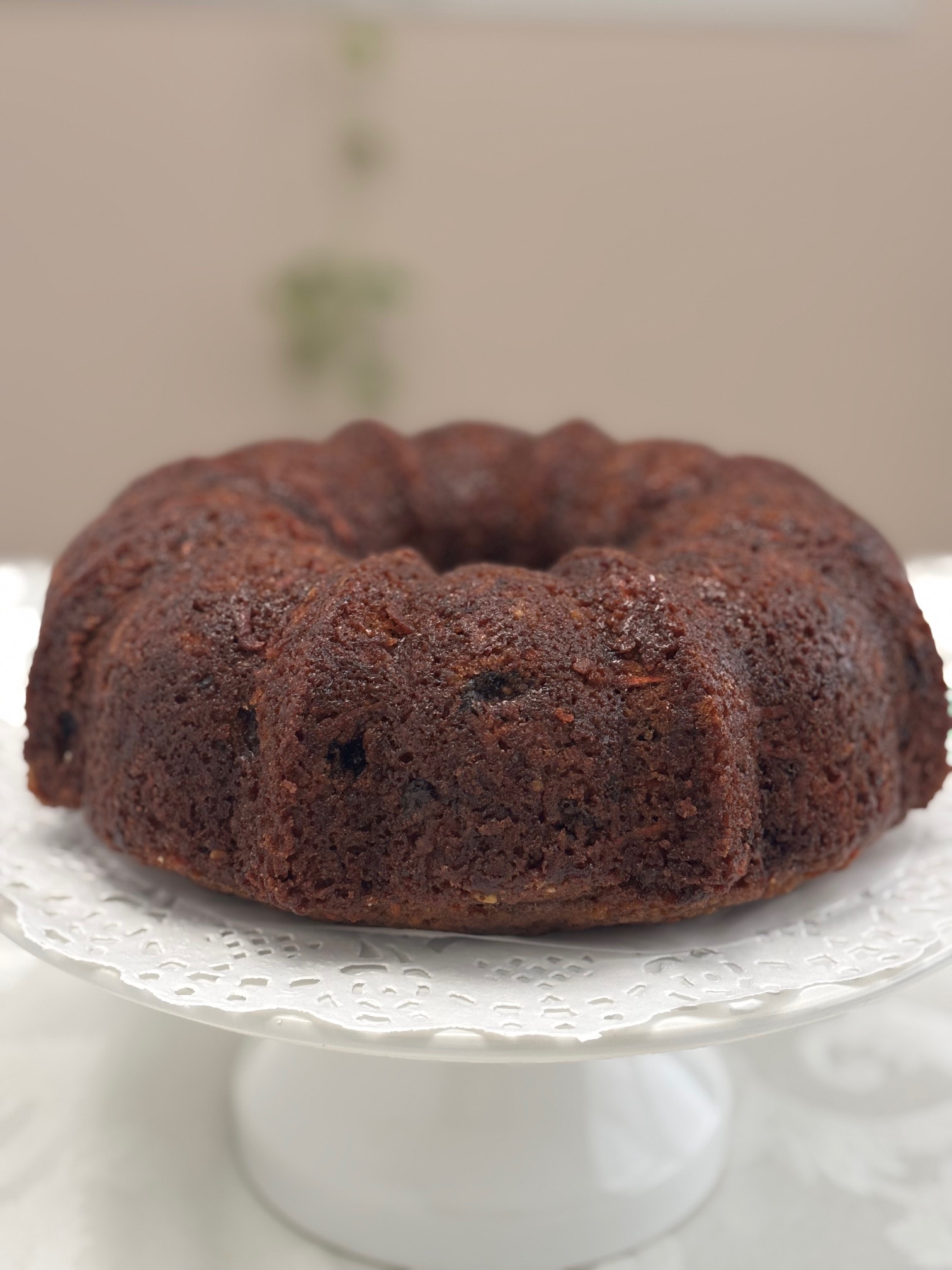 Novelette's Carrott Pineapple Coconut Cake with optional frosting, raisins and or walnuts