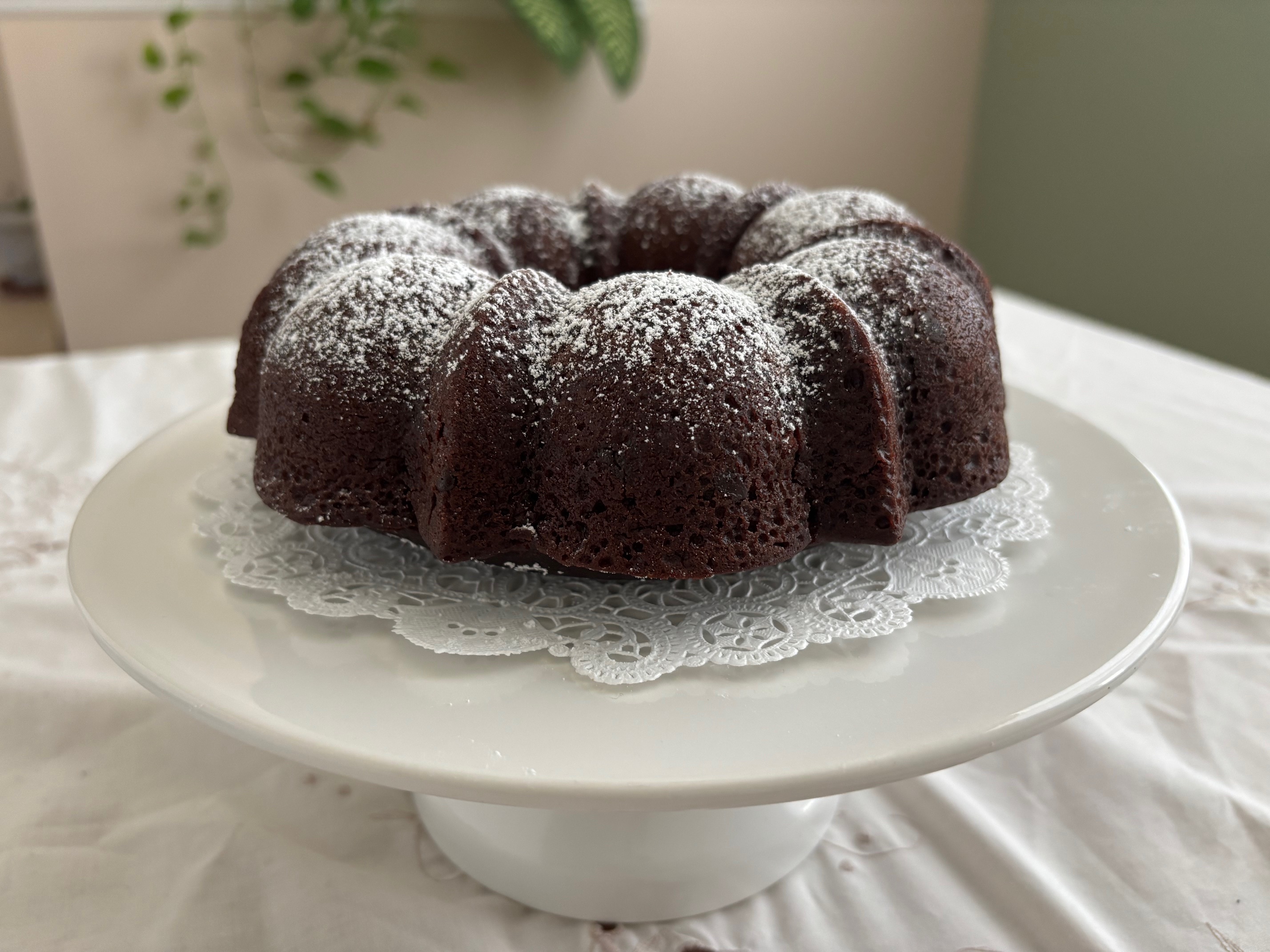 ON SALE! Vegan Chocolate Cake with Chocolate Chips; optional confectionary sugar dusting or Vanilla Glaze