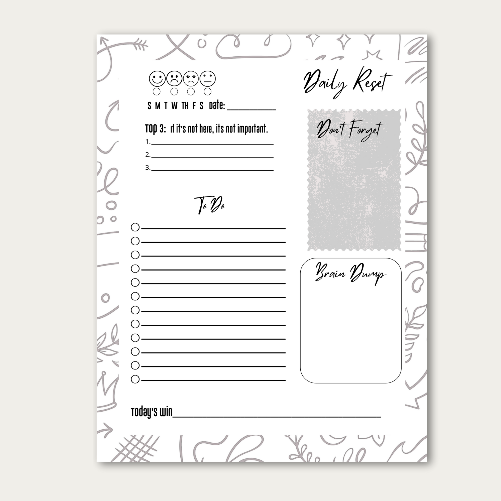 Daily Reset Notepad, Mood Tracker, Brain Dump Desk Pad, 25 Sheet Tear Off