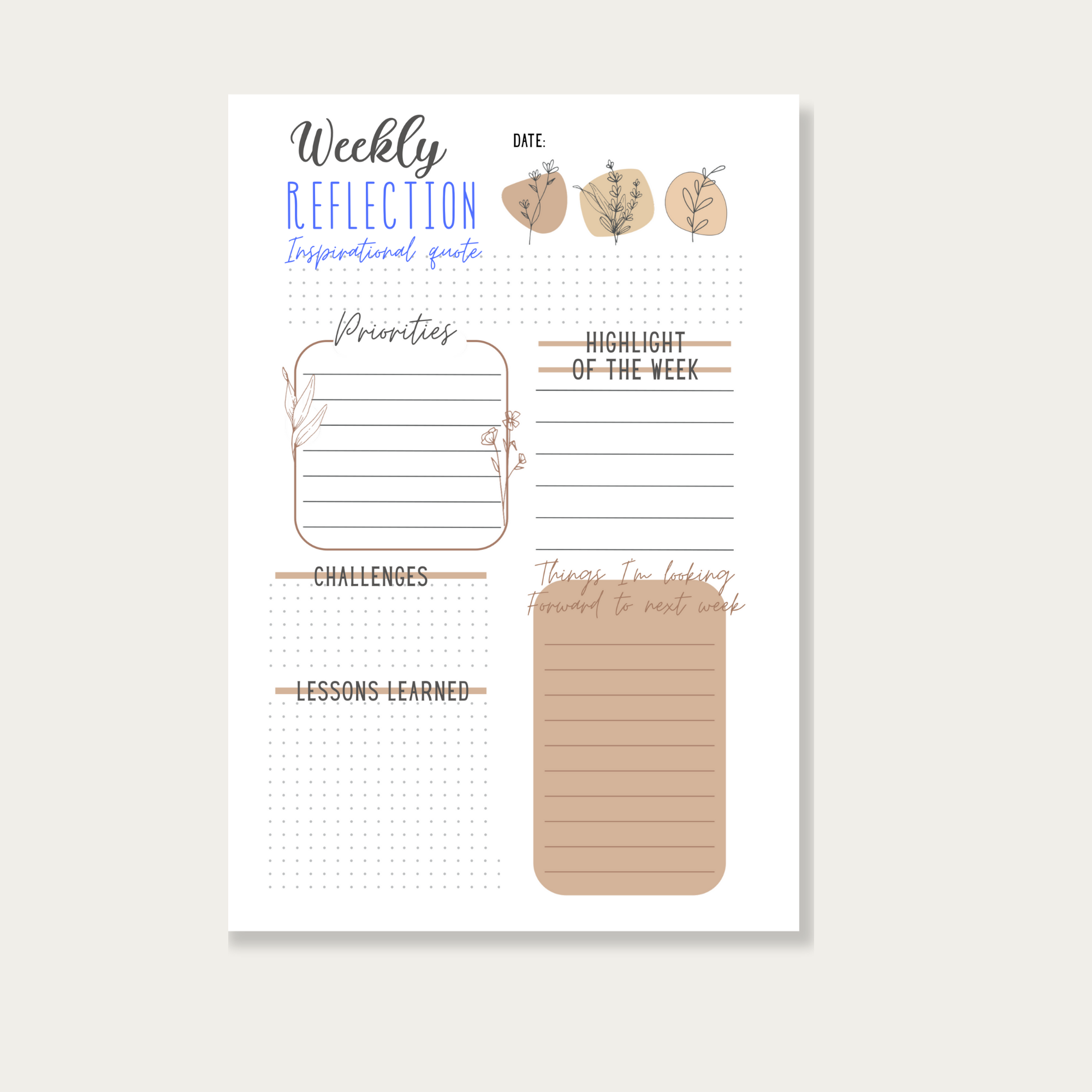 Weekly Reflection Notepad, A5 Self Improvement Planner, 25 Pages