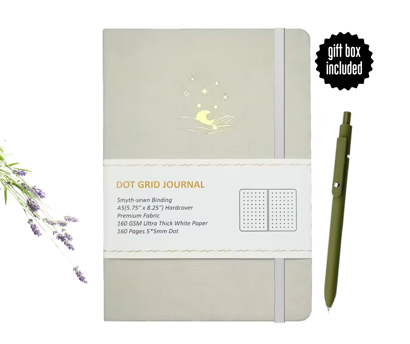 Mystical Moon Linen A5 Dot Grid Journal