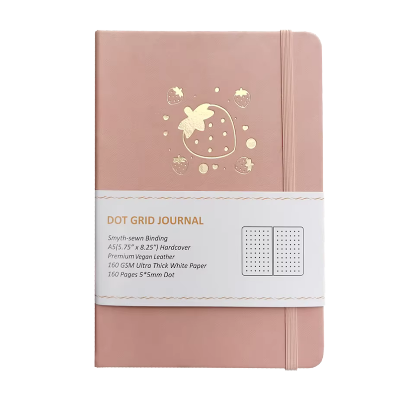 Pink Strawberry Vegan Leather A5 Dot Grid Journal