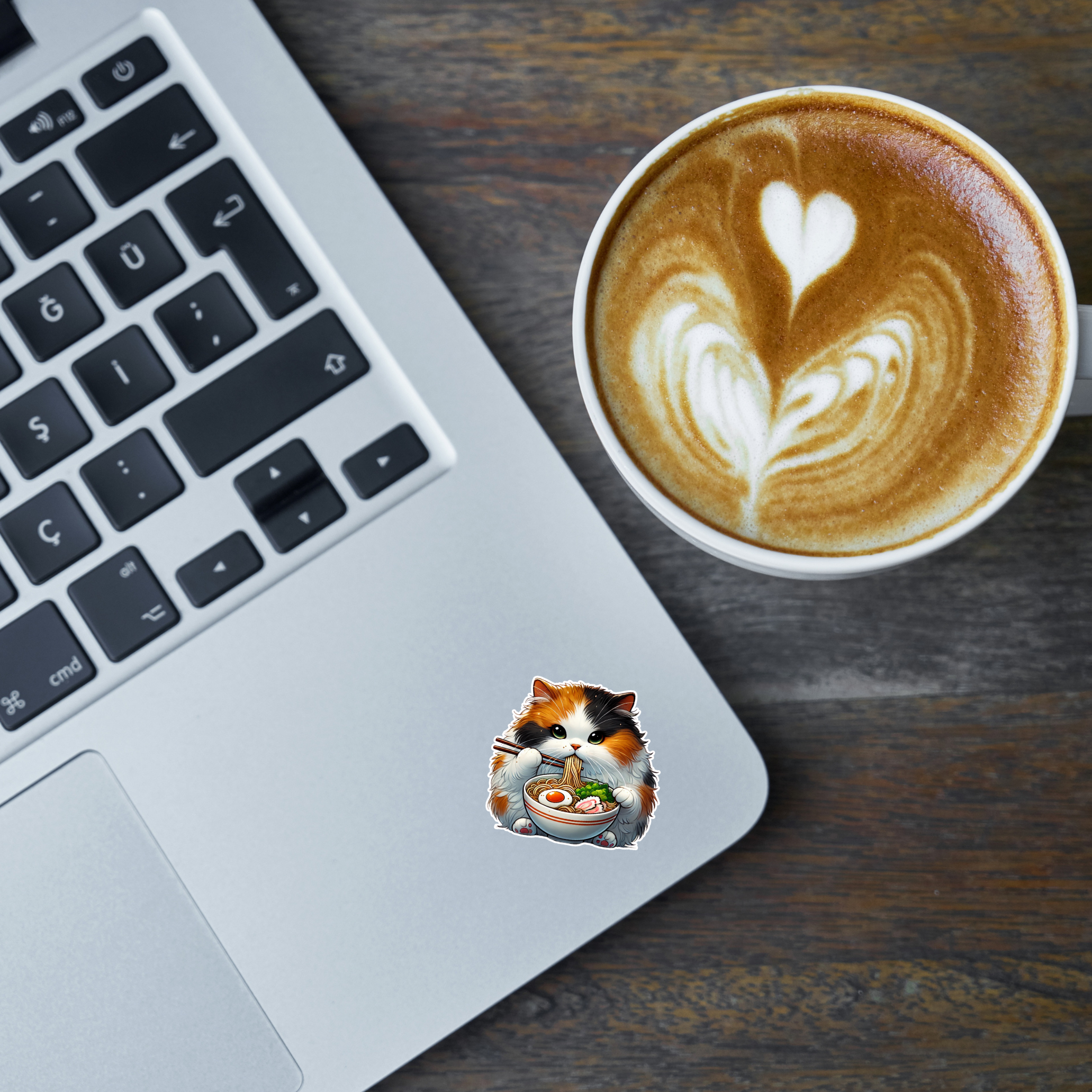 Calico Cat Eating Ramen Vinyl Sticker
