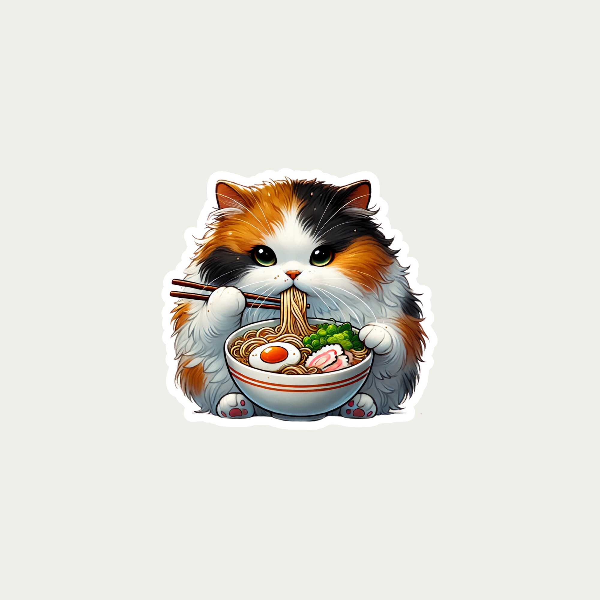 Calico Cat Eating Ramen Vinyl Sticker