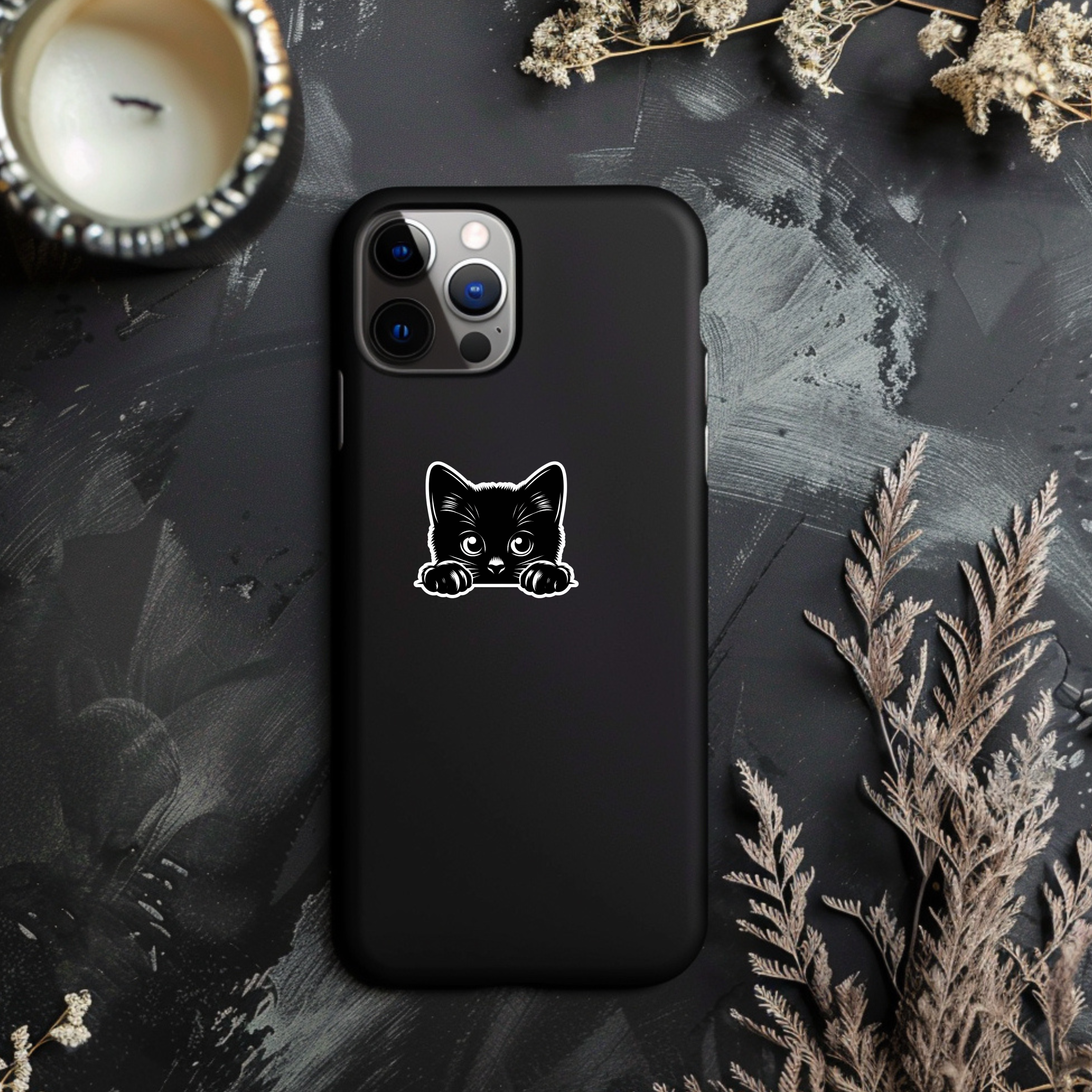 Black Cat Looking Over Vinyl Sticker