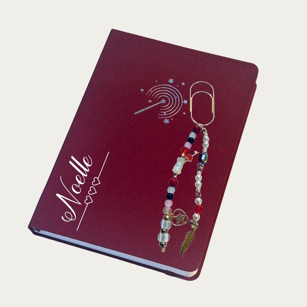 Beaded Charm Red & Pearl Beaded Journal Charm