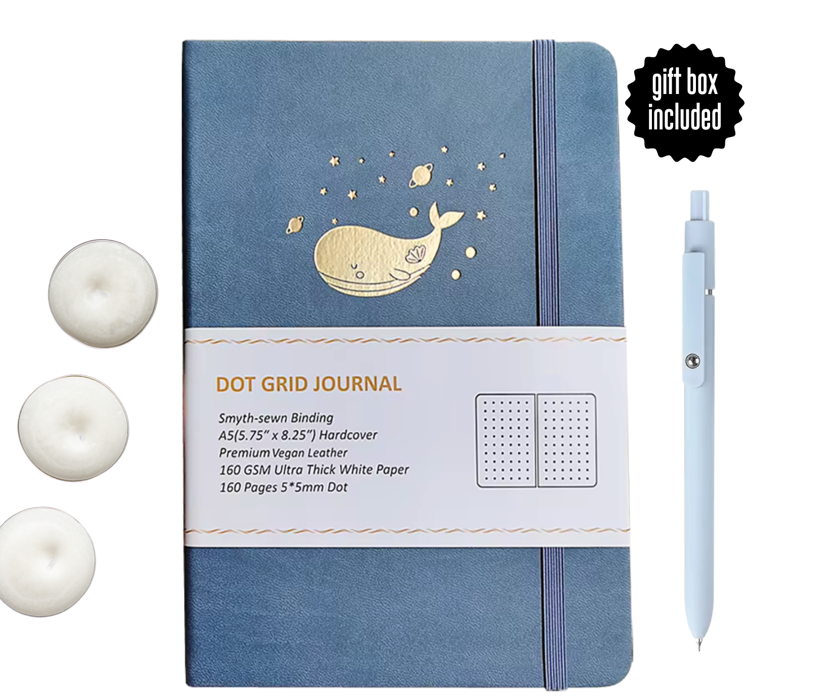Blue Whale Vegan Leather Dot Grid Journal A5 (Gift Box)