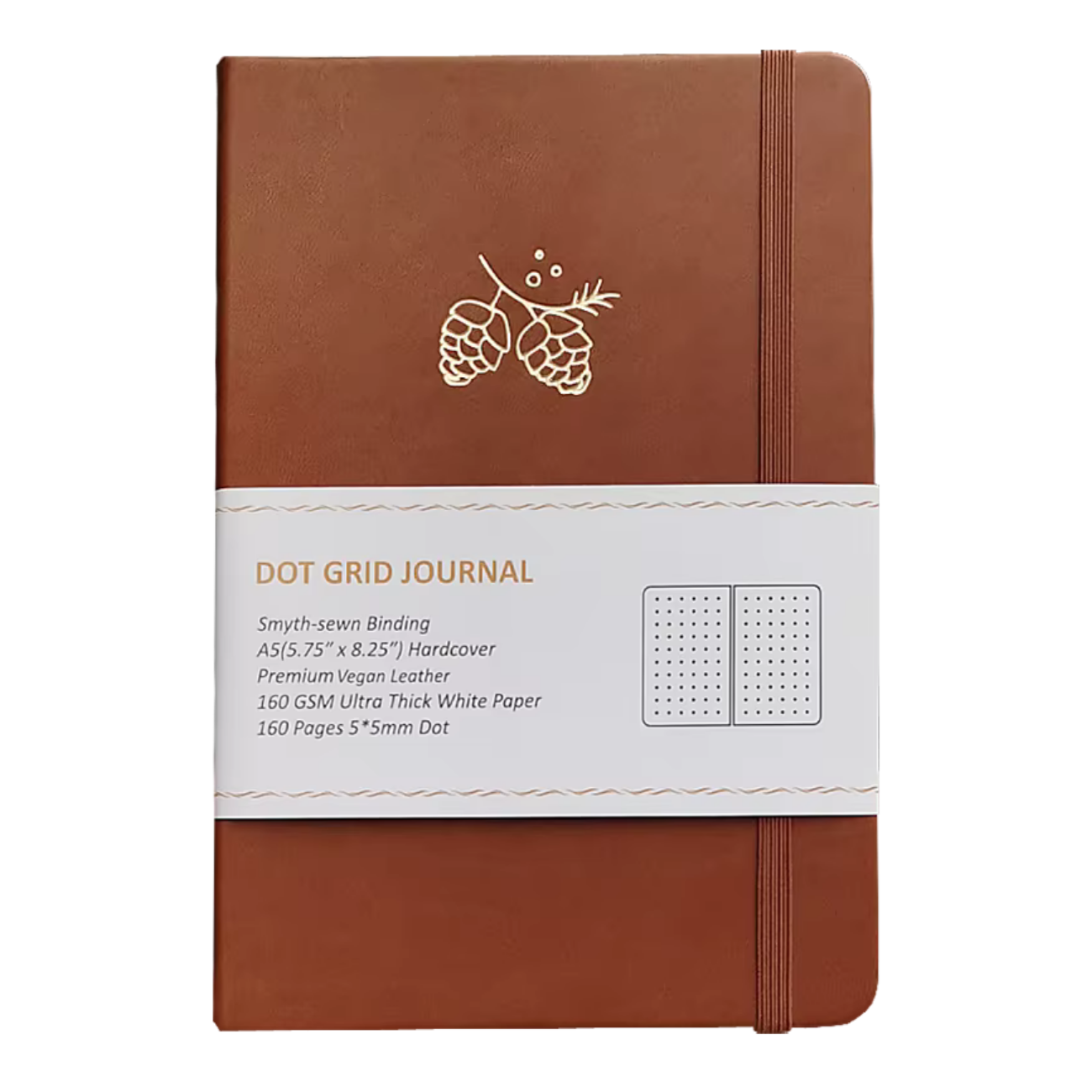 Caramel Pinecone Vegan Leather A5 Dot Grid Journal