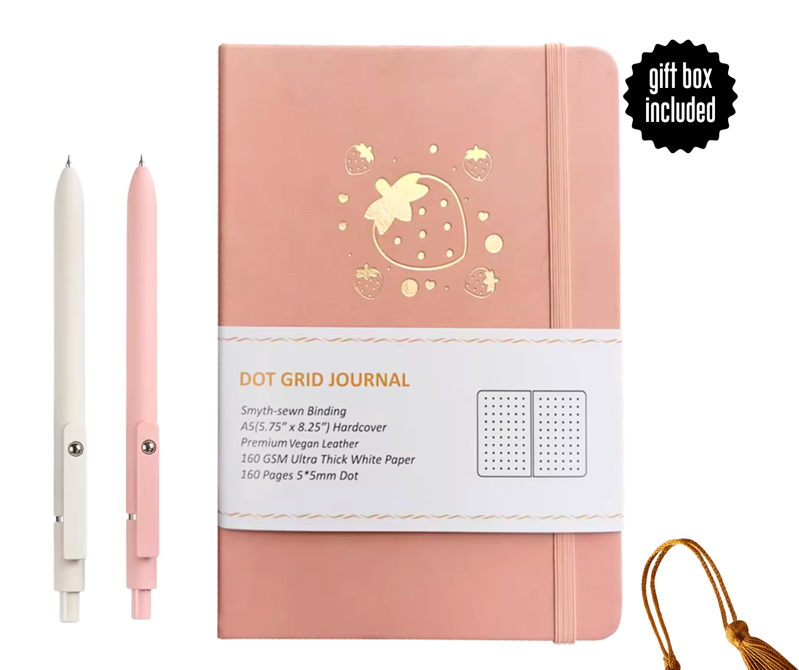 Pink Strawberry Vegan Leather A5 Dot Grid Journal