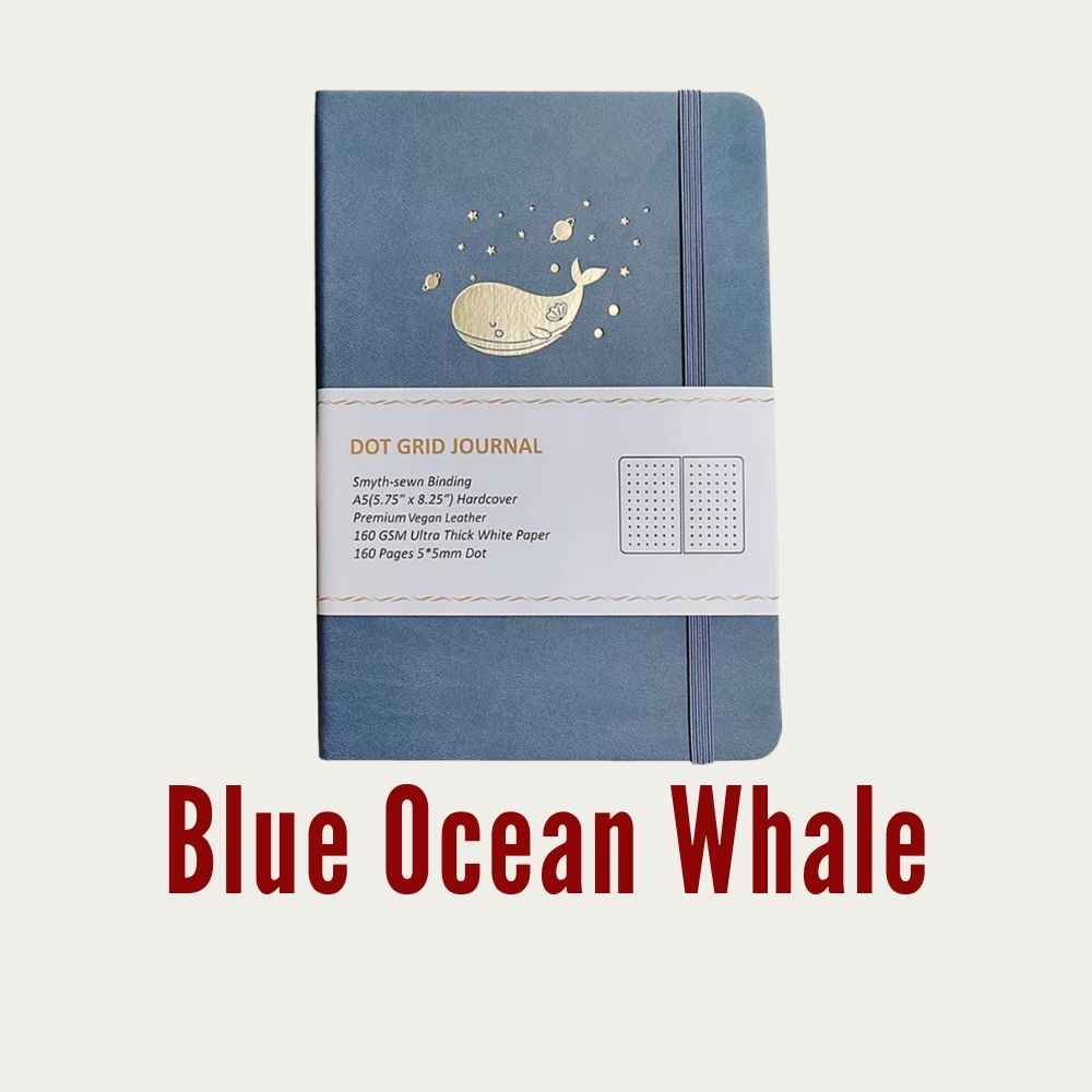 Blue Whale Vegan Leather Dot Grid Journal A5 (Gift Box)