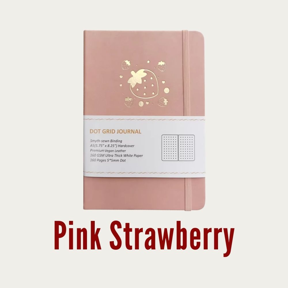 Pink Strawberry Vegan Leather A5 Dot Grid Journal