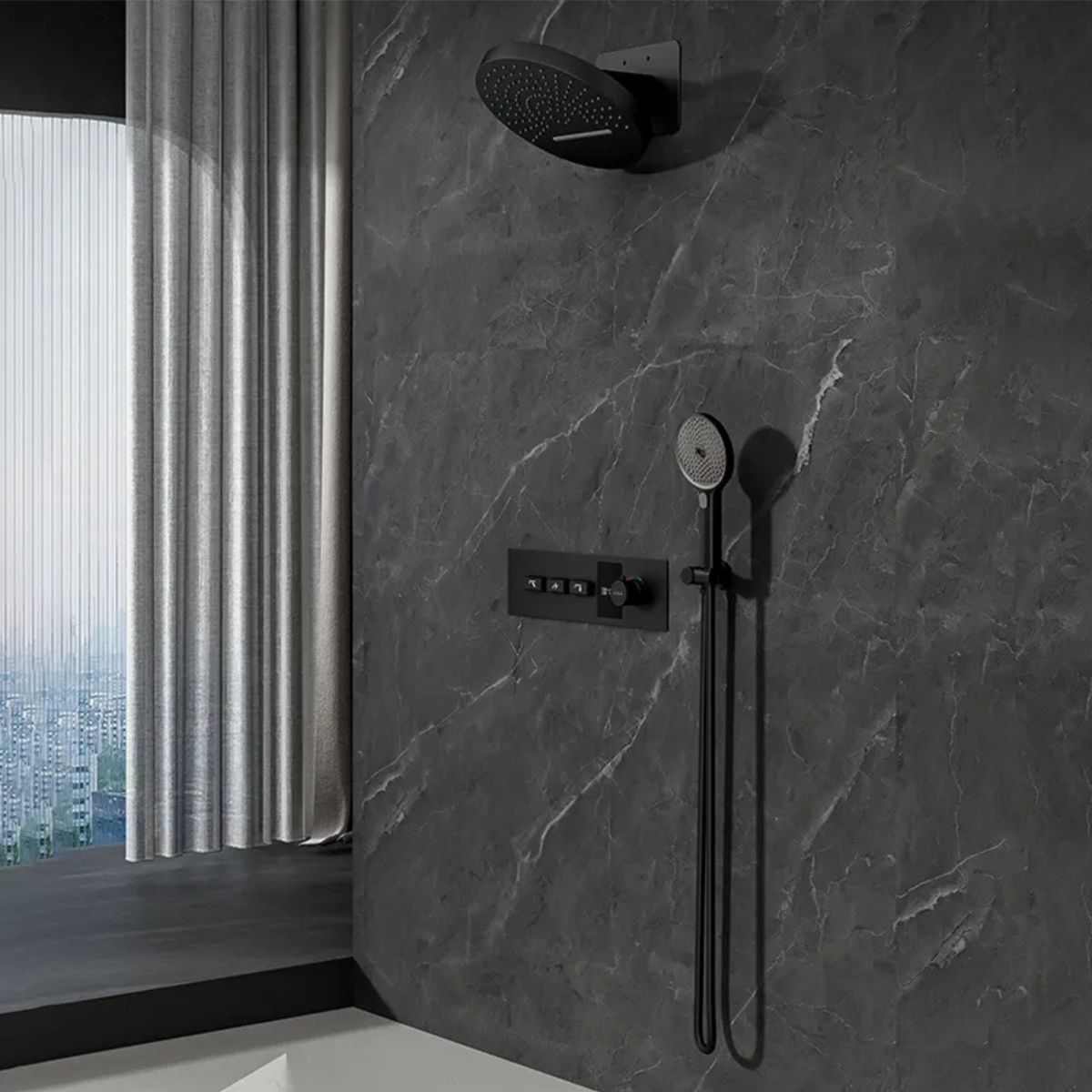 GRIFERÍA DE DUCHA TERMOSTATICA JADE – HAUSAR NEGRO MATE