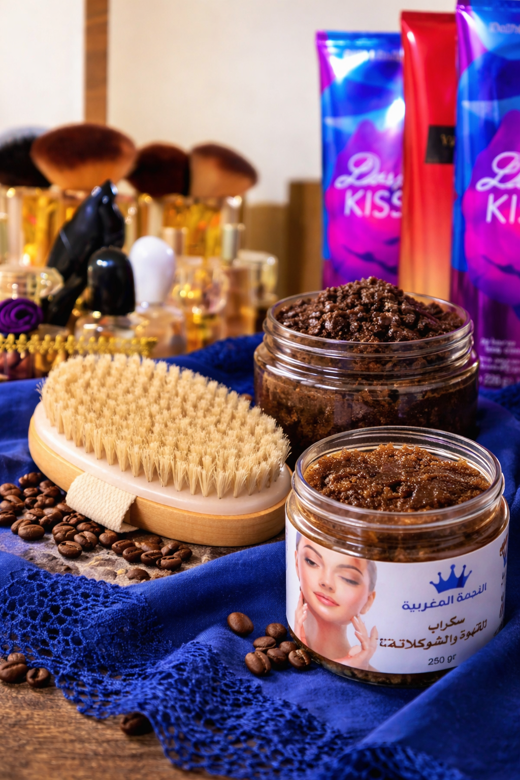 فرشاة التقشير الجافة مع سكراب القهوة والشوكولاتة 
