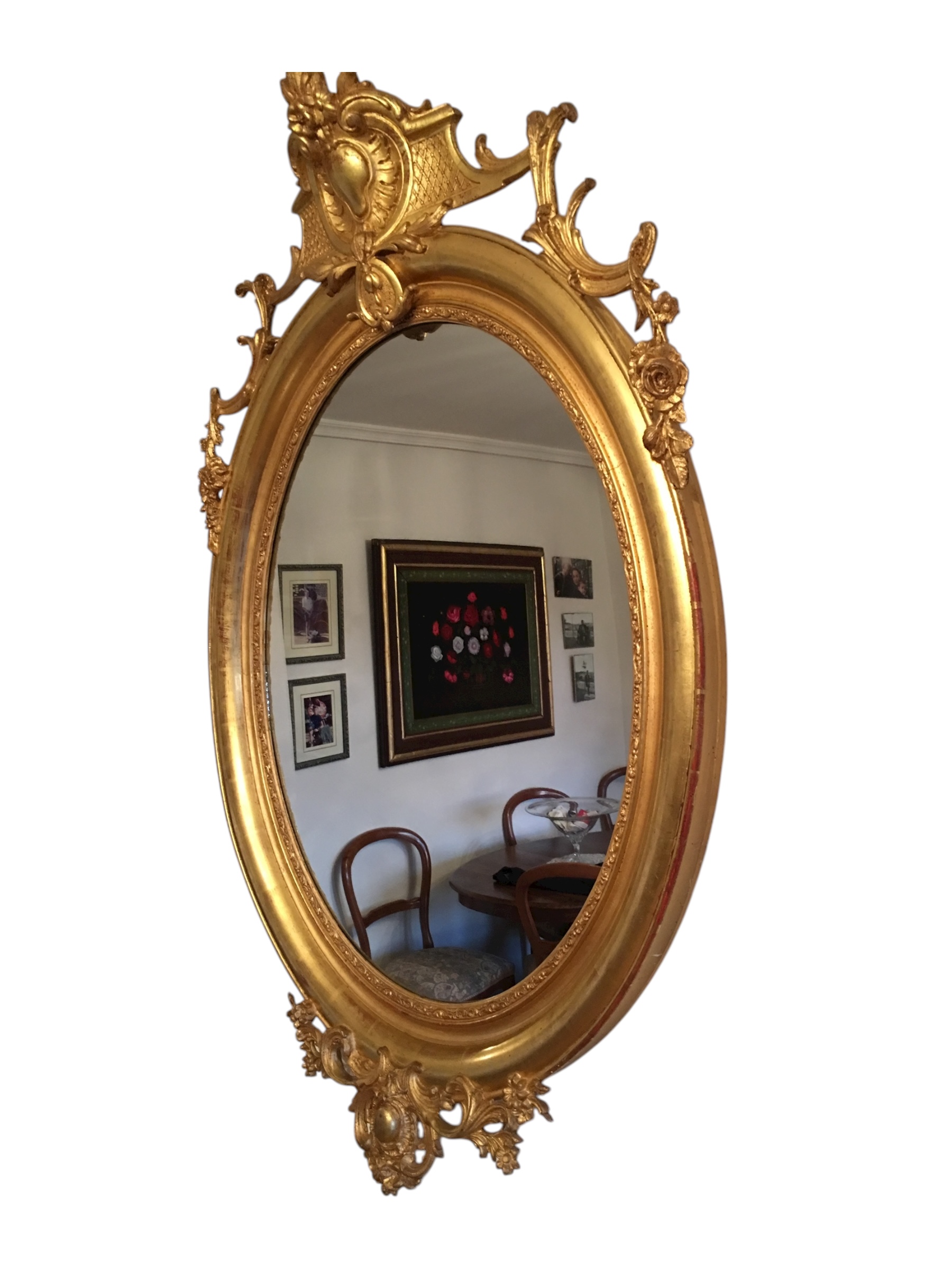 Gran espejo ovalado y dorado al pan de oro, s.XIX.