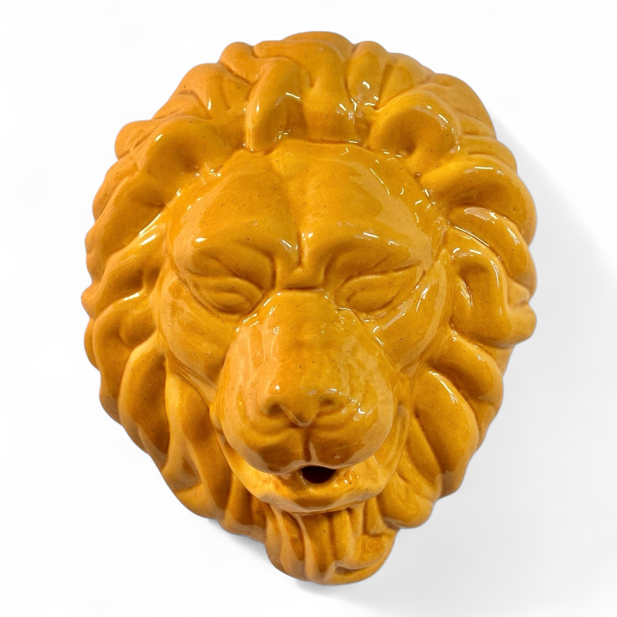 Máscarón o cabeza de león de cerámica esmaltada