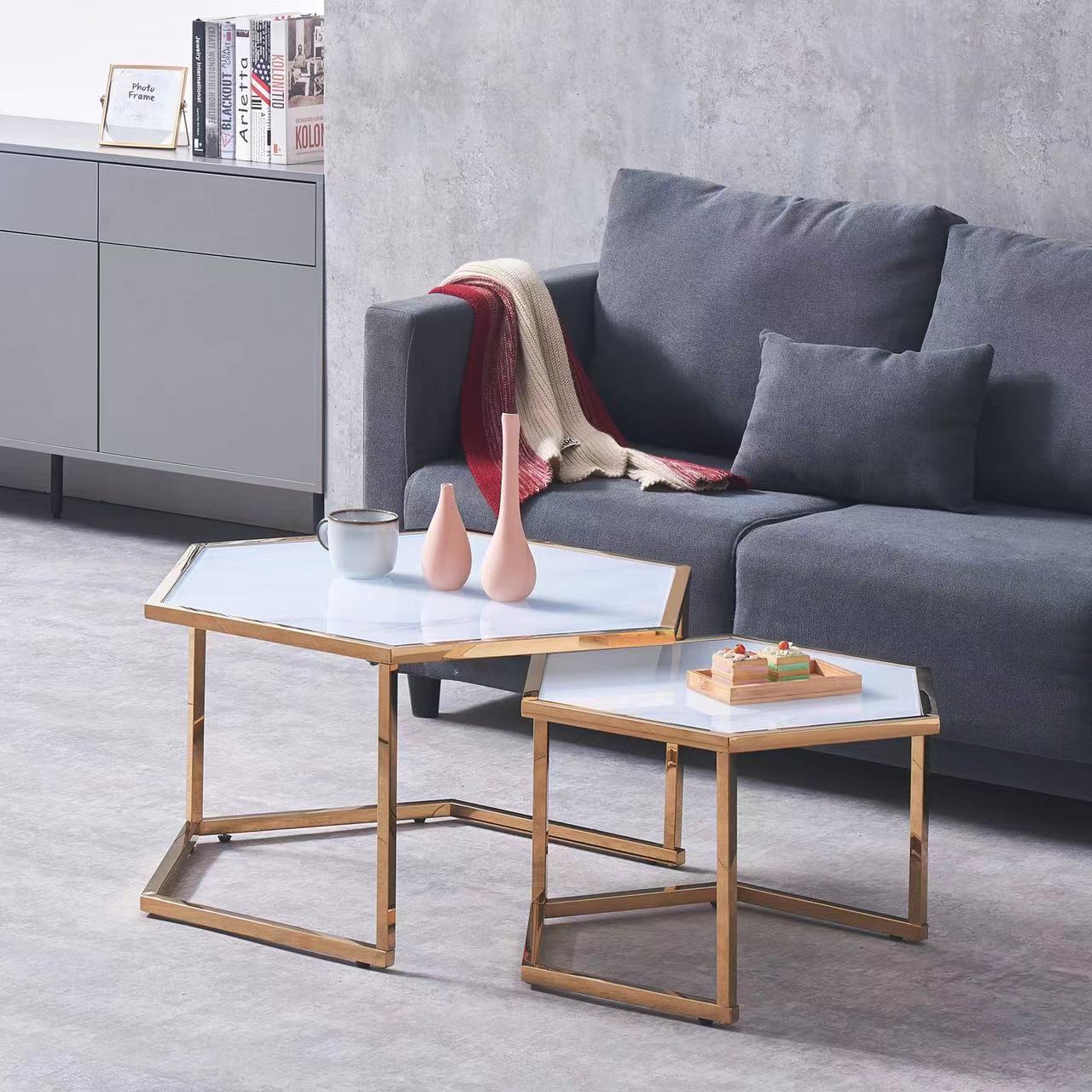 Table basse "Gigogne" gold marbre blanc