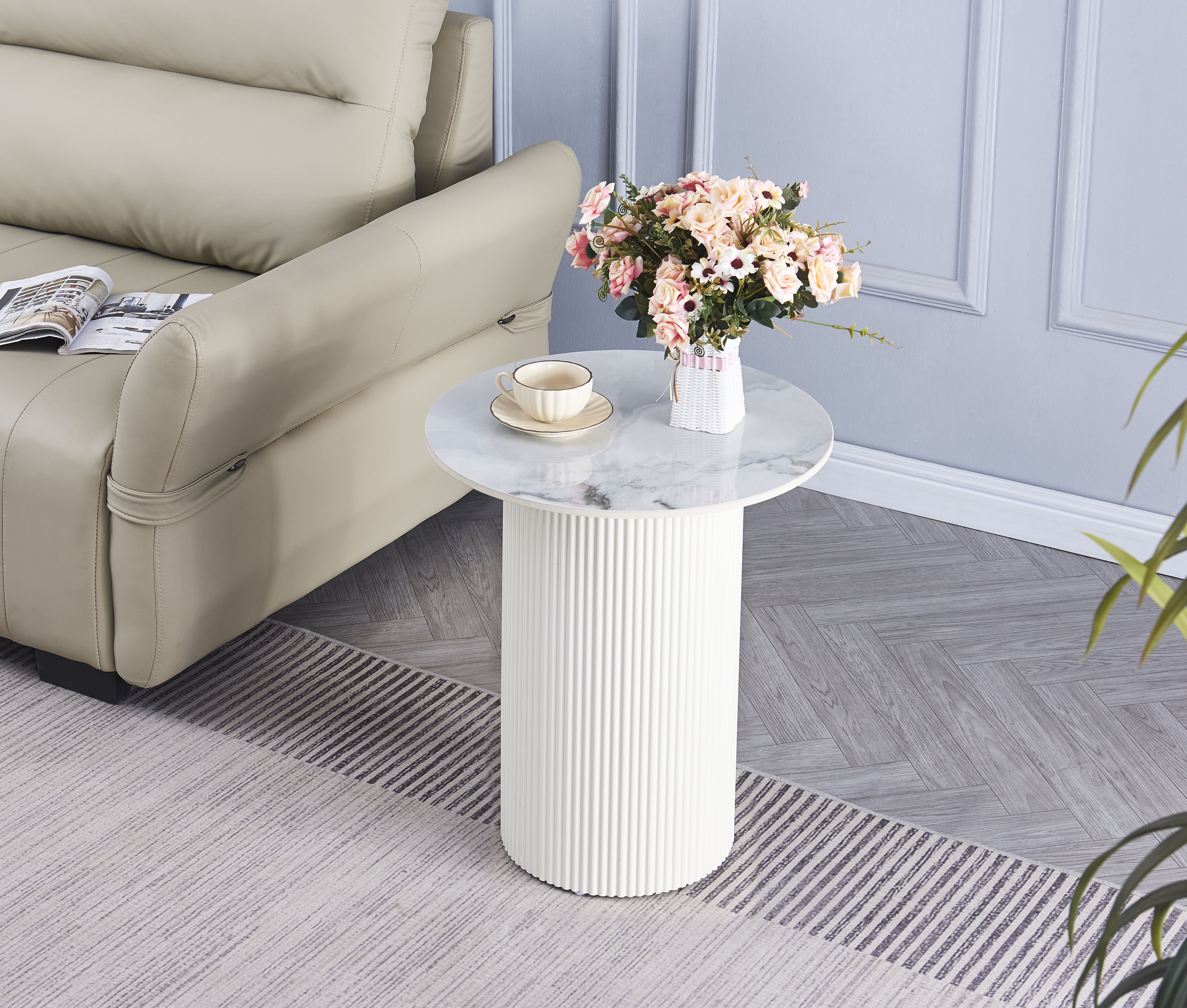 Guéridon Valmy – Plateau céramique effet marbre gris Ø50 cm