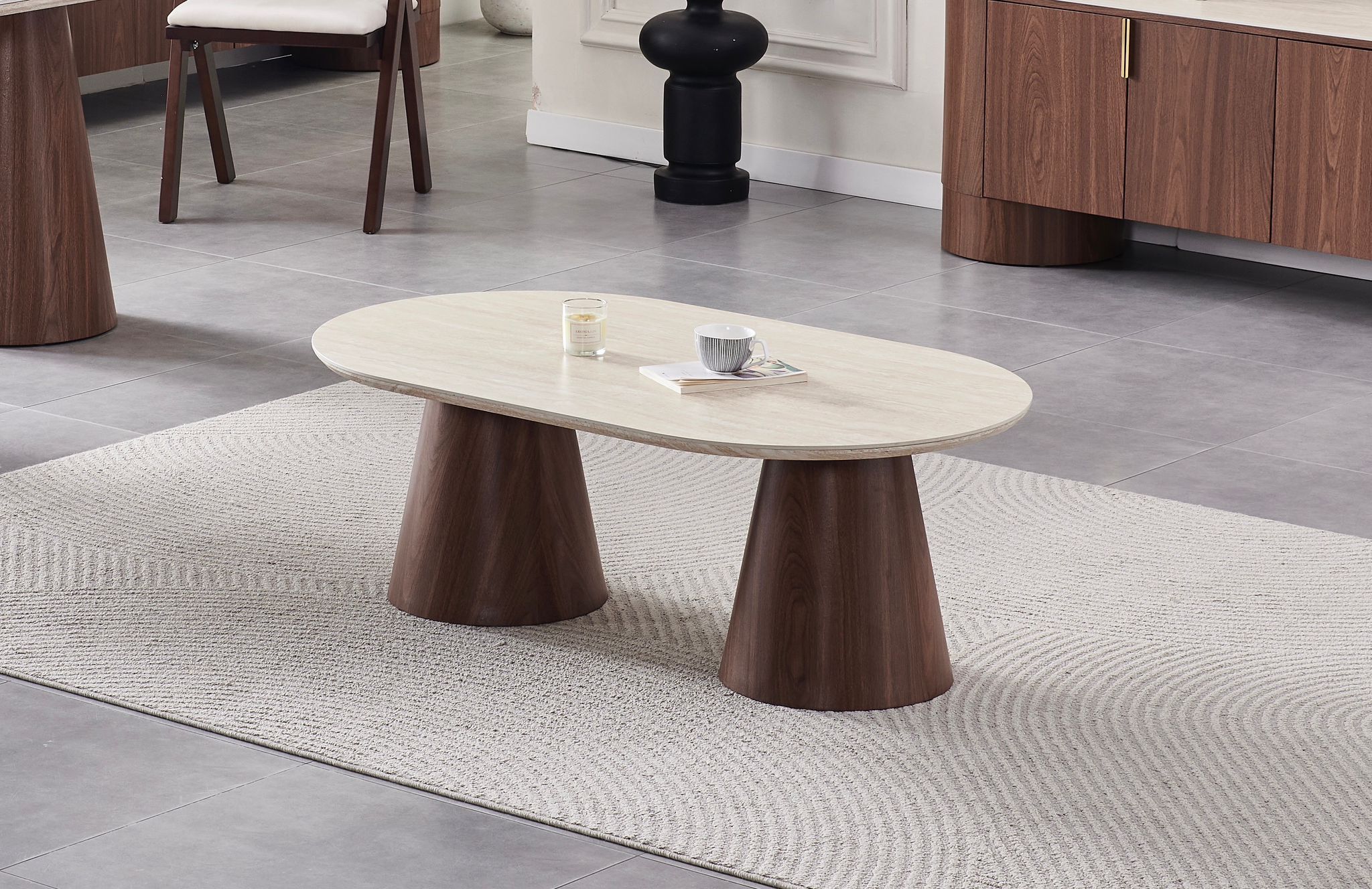 Table basse iconic noyer travertin