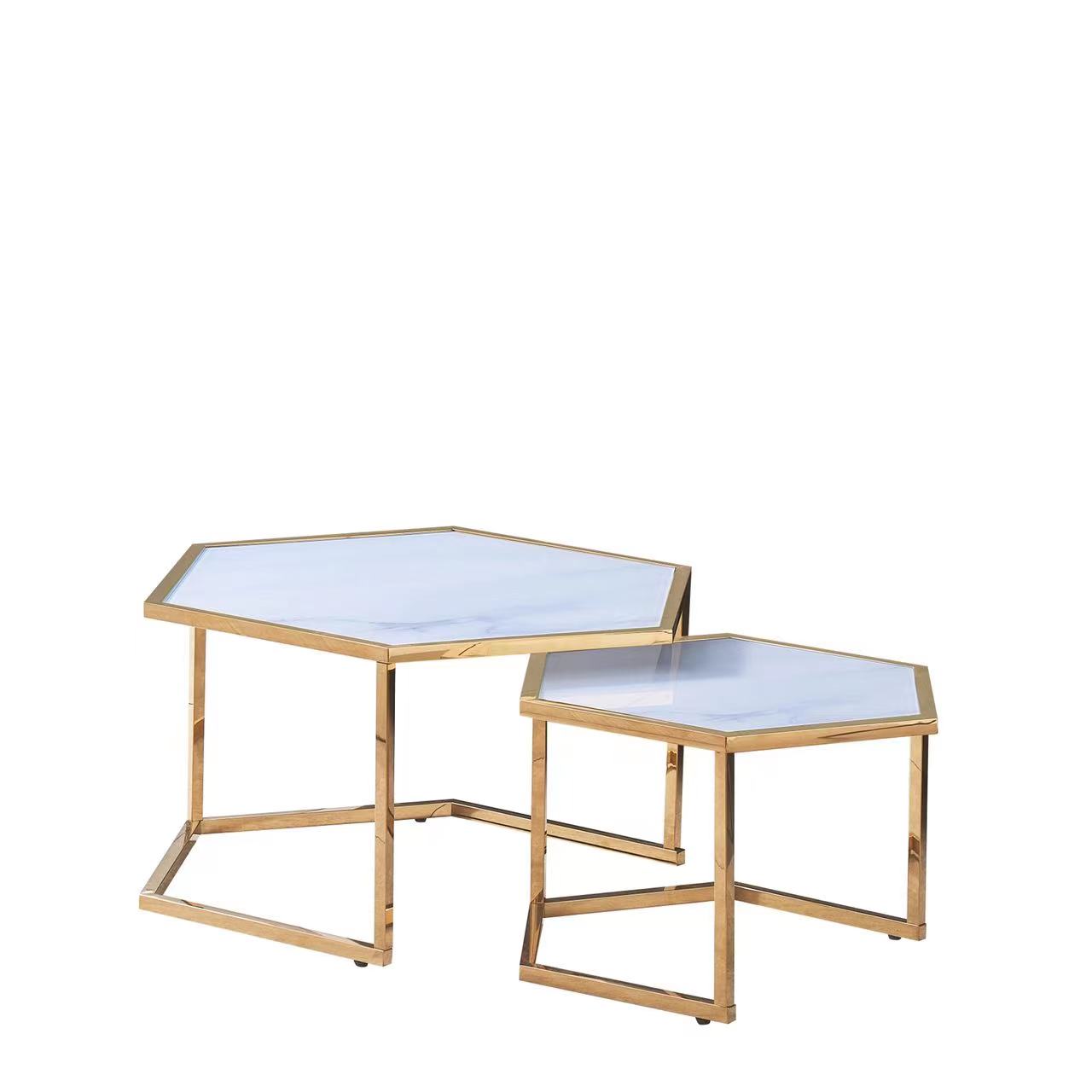 Table basse "Gigogne" gold marbre blanc