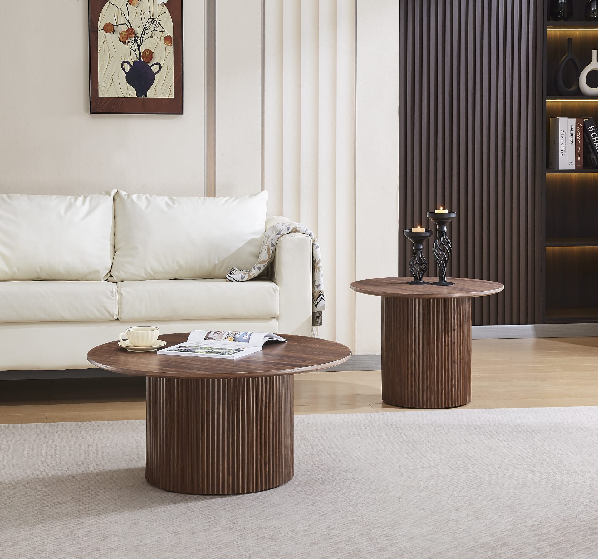 Table basse "Minali" plateau effet noyer pied metal effet noyer