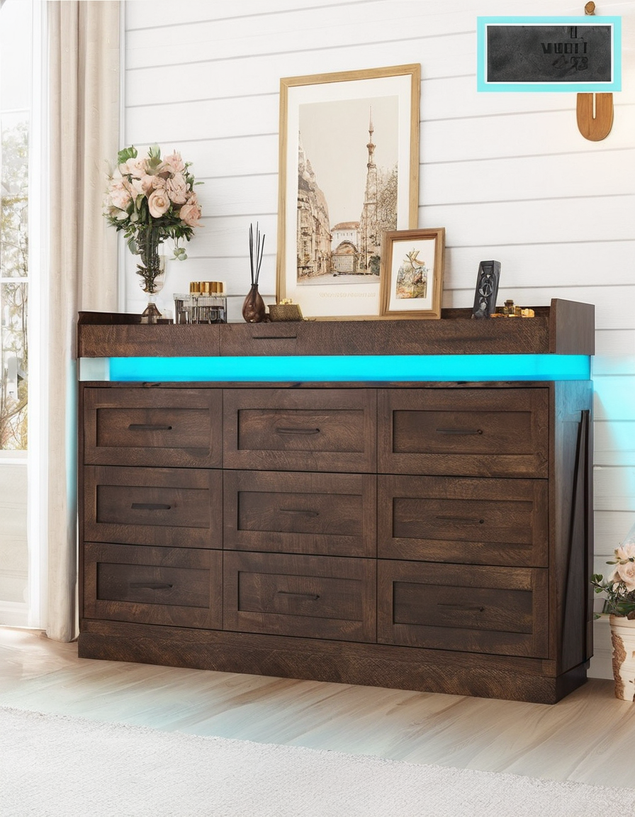 Modern Wooden Dresser with LED Lighting