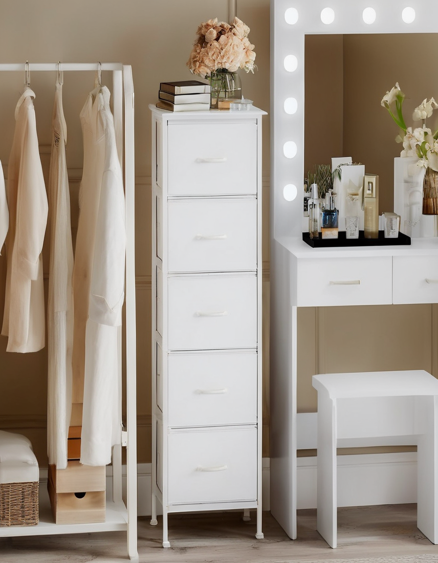 Tall White Storage Drawer Cabinet