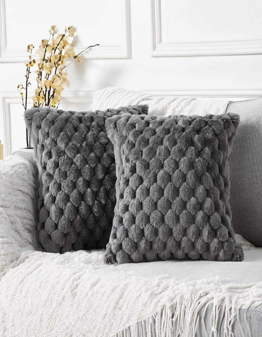 Luxury Grey Textured Throw Pillows