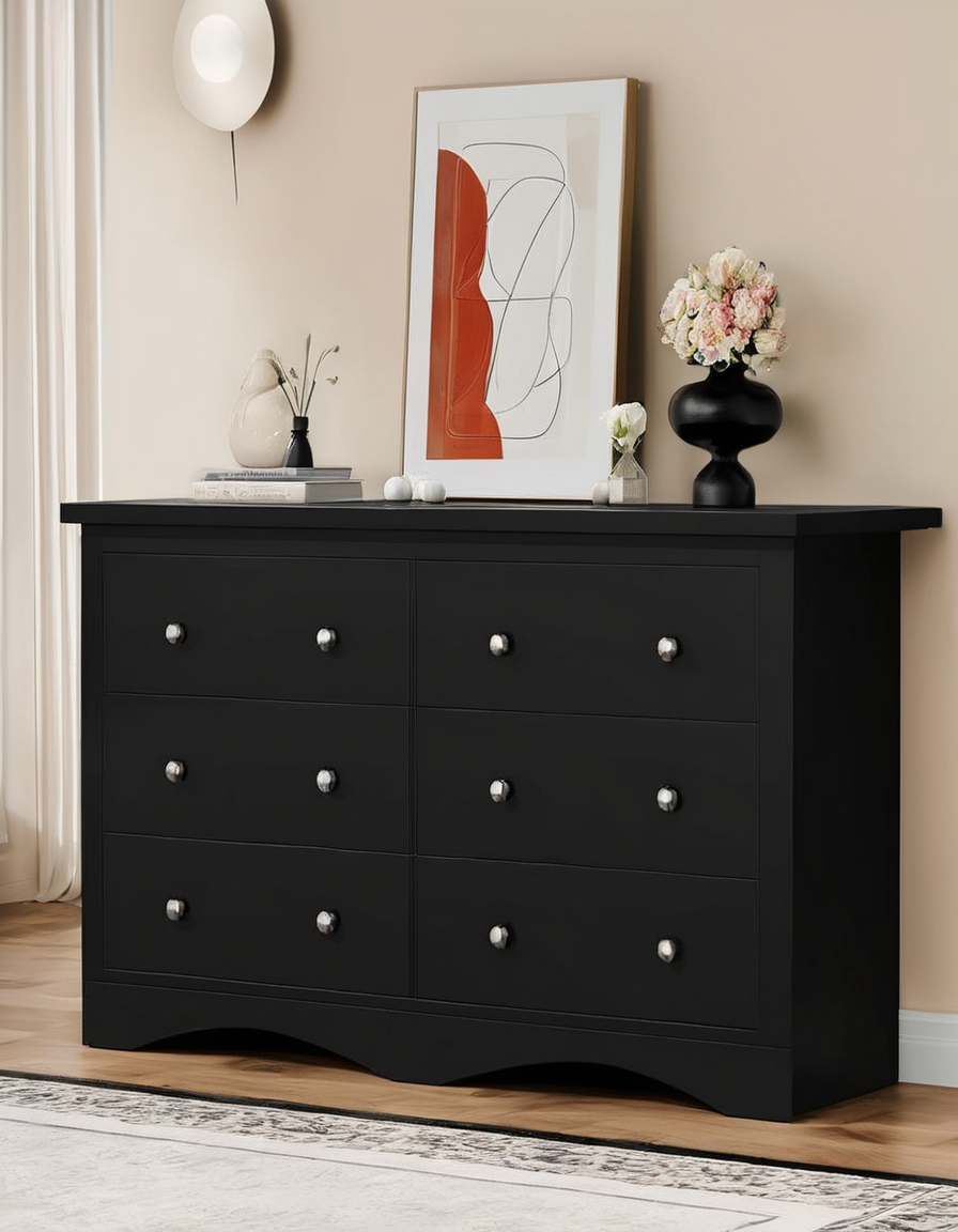 Modern Black 6-Drawer Dresser