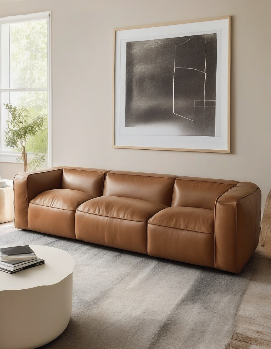 Modern Brown Leather Sofa