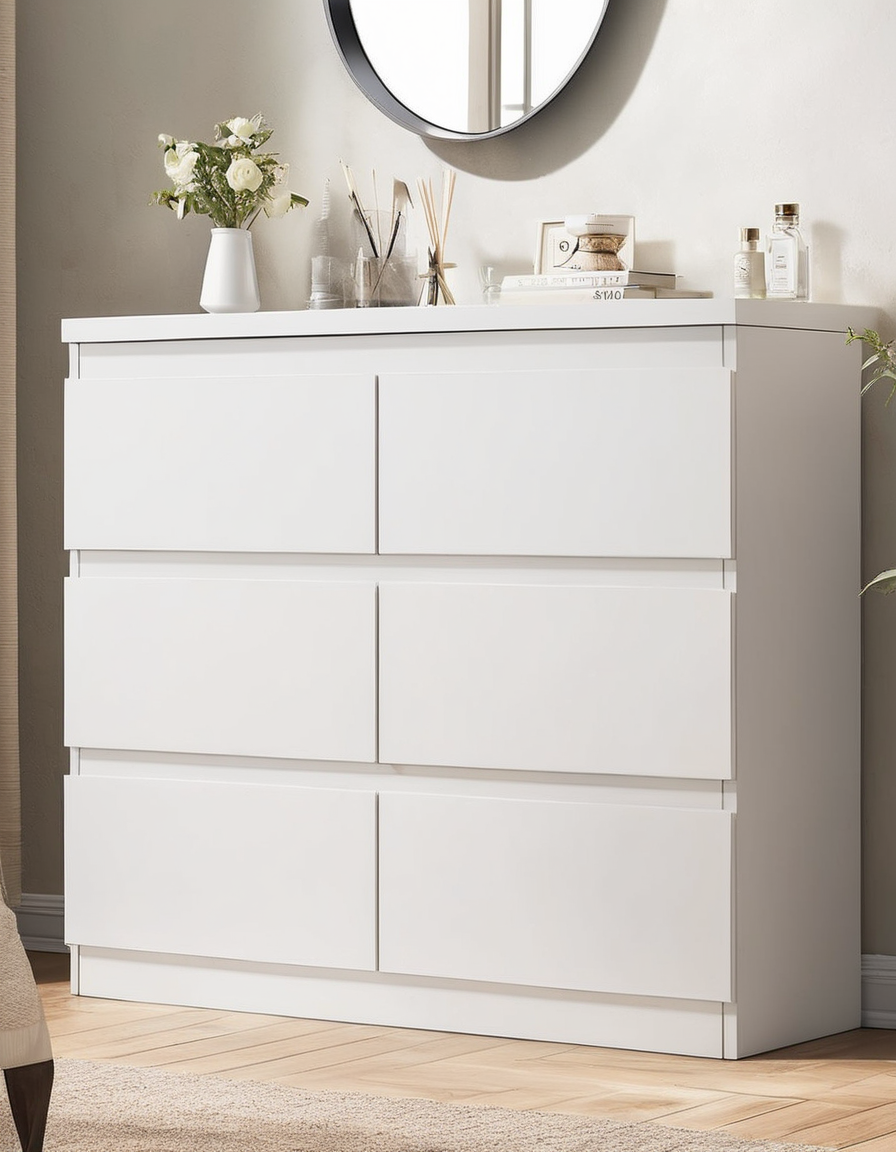 Modern White 6-Drawer Dresser