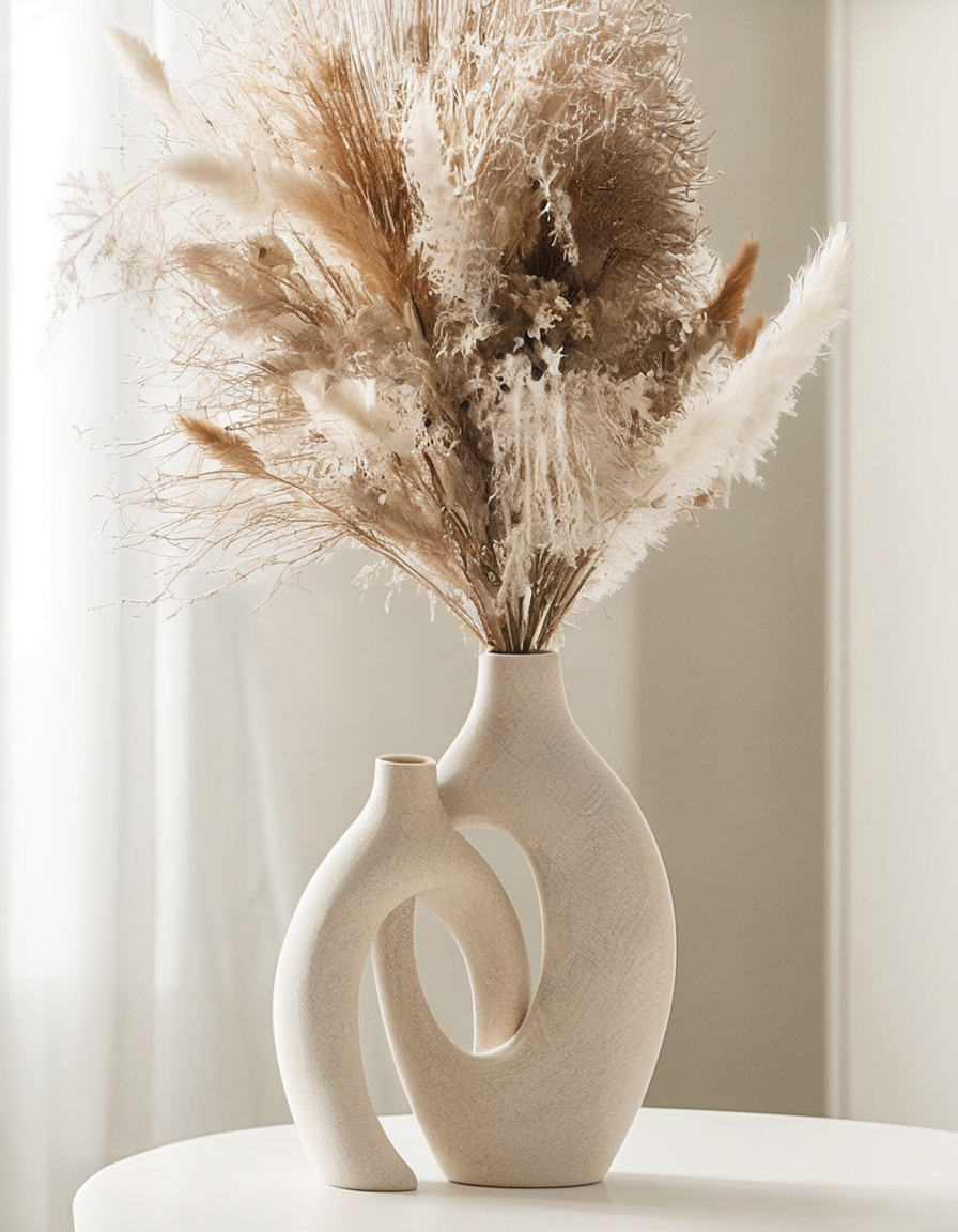 Modern Ceramic Vase with Pampas Grass