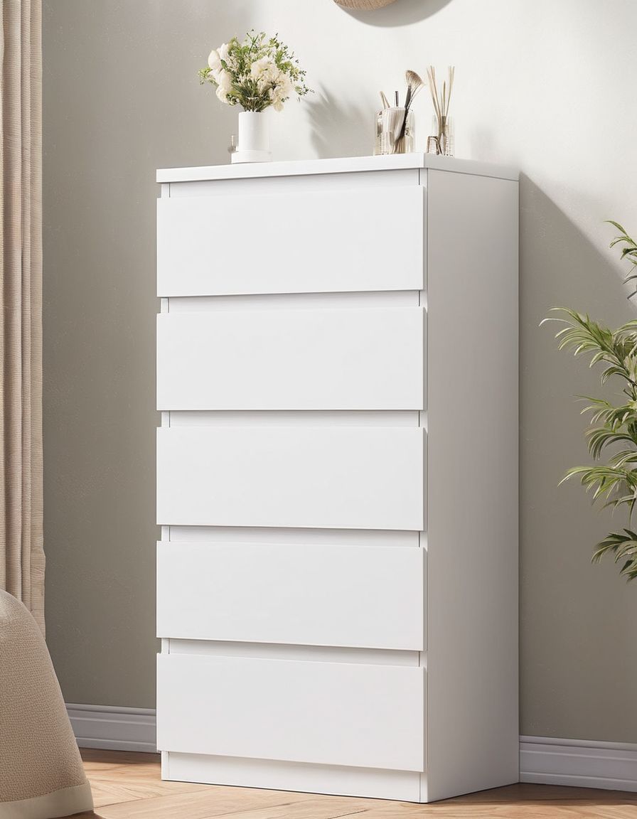 White Five-Drawer Dresser