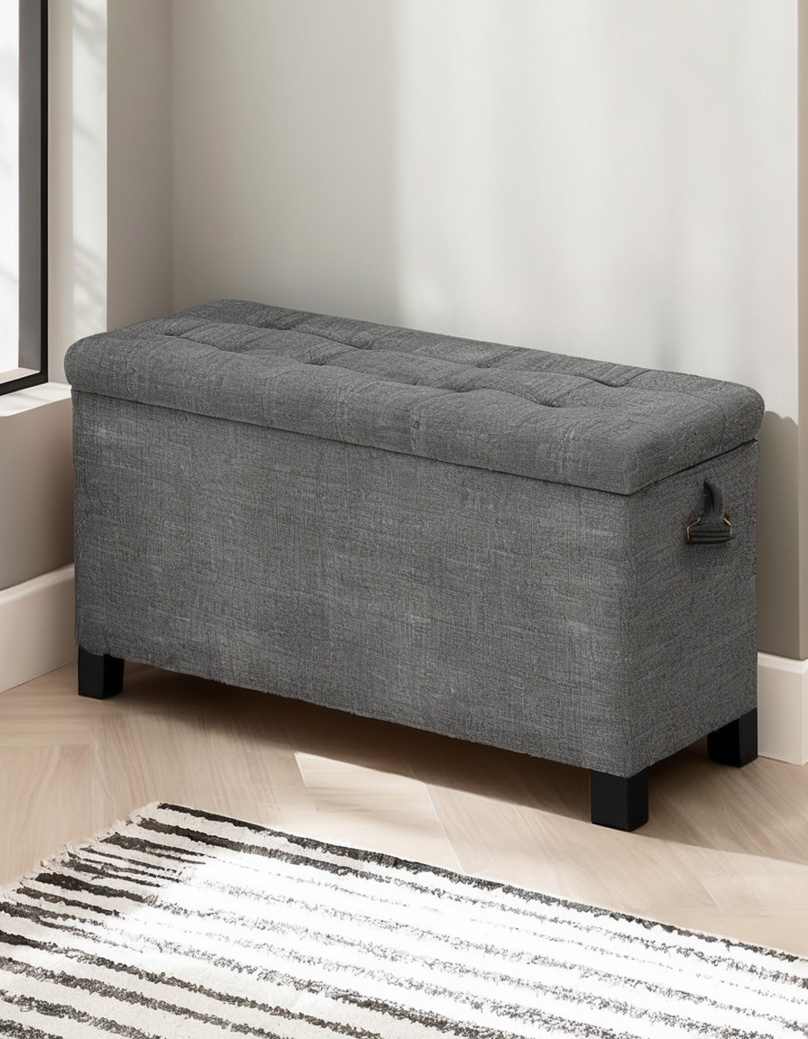 Gray Upholstered Storage Ottoman