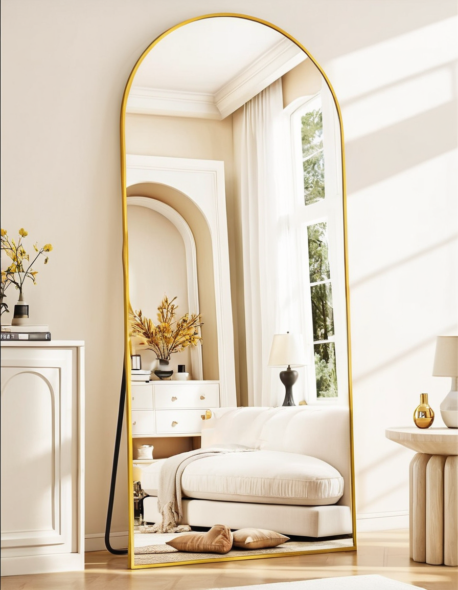 Arched Gold Framed Floor Mirror